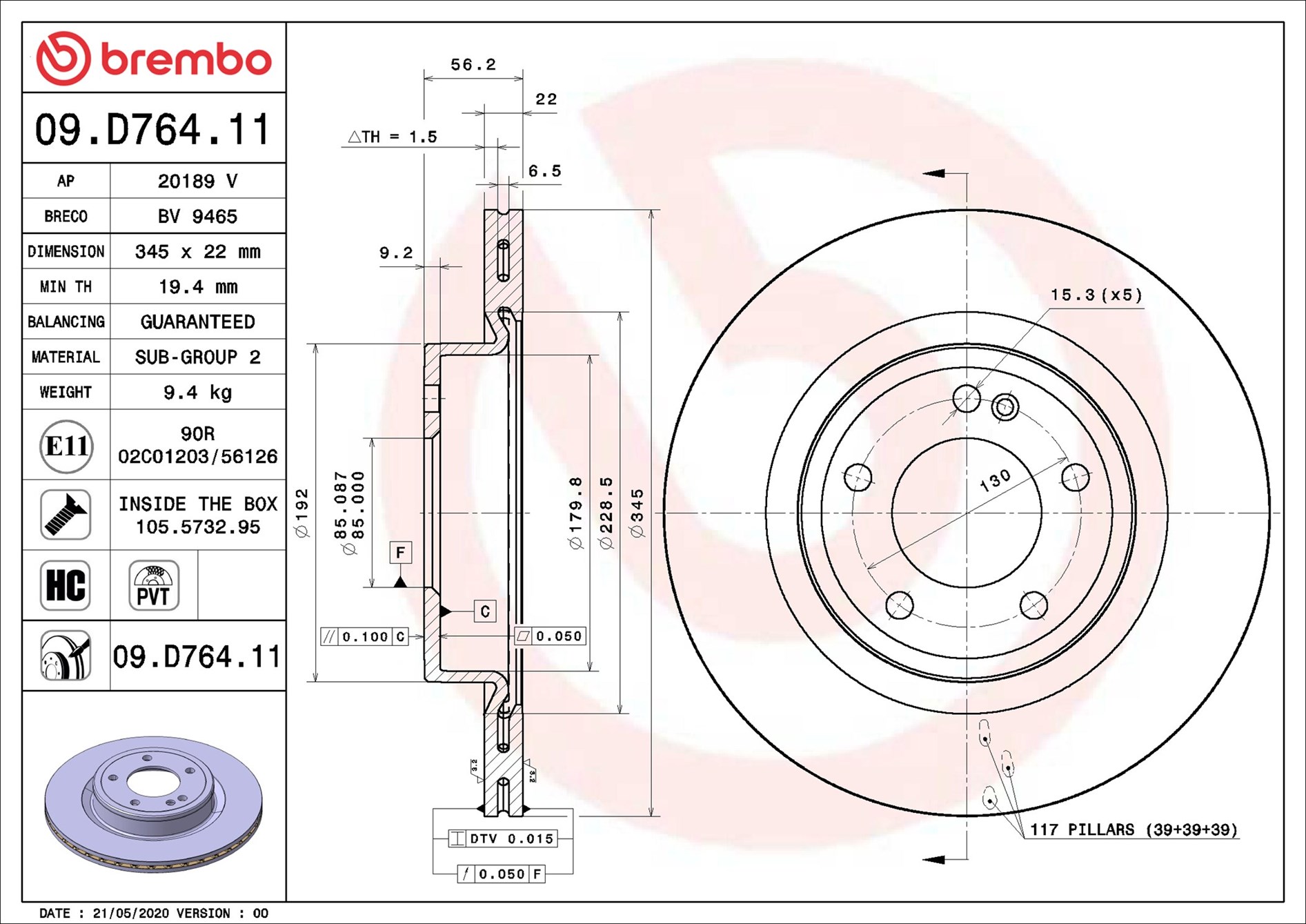 Brake Disc - 09.D764.11 BREMBO