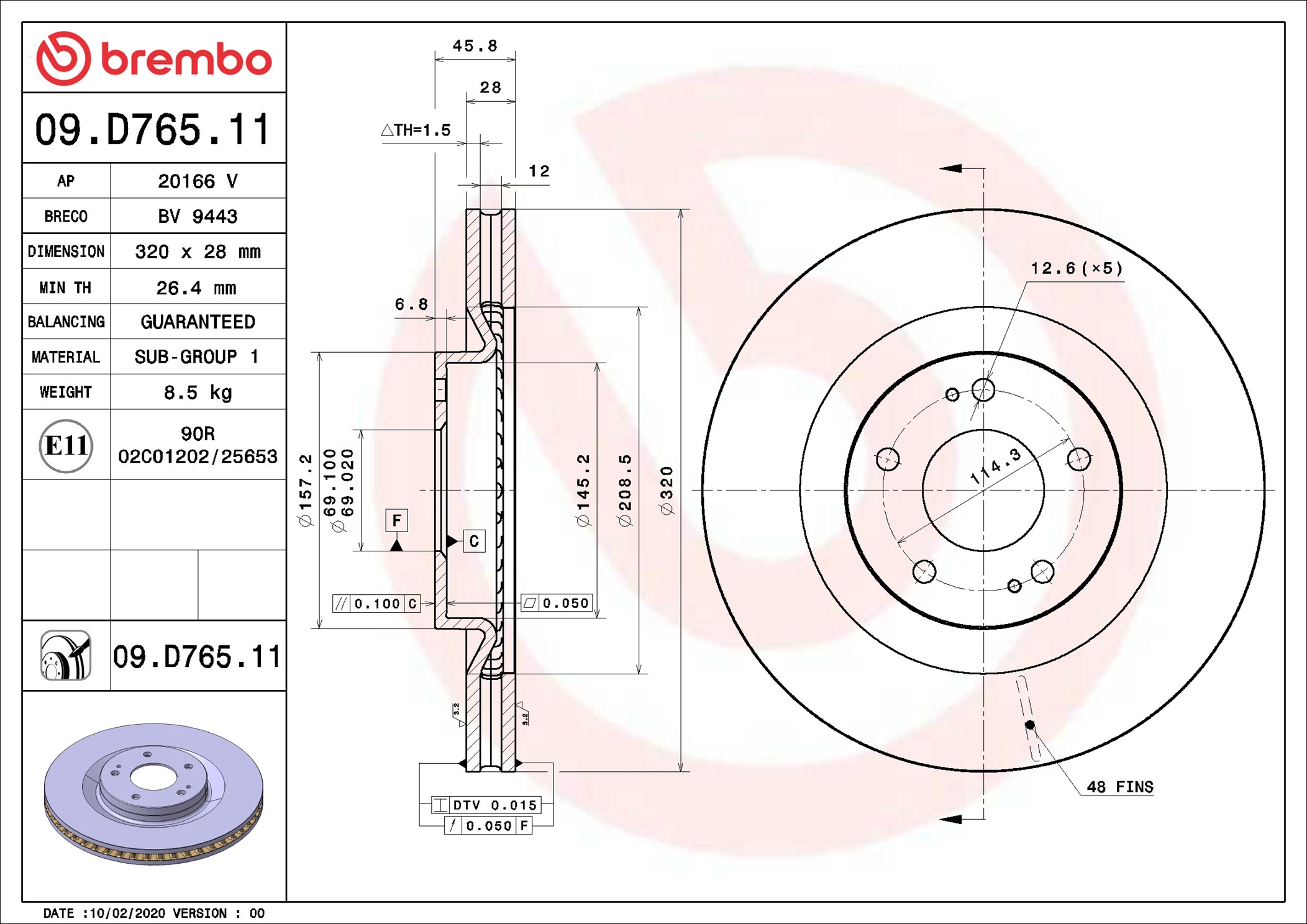 Brake Disc - 09.D765.11 BREMBO