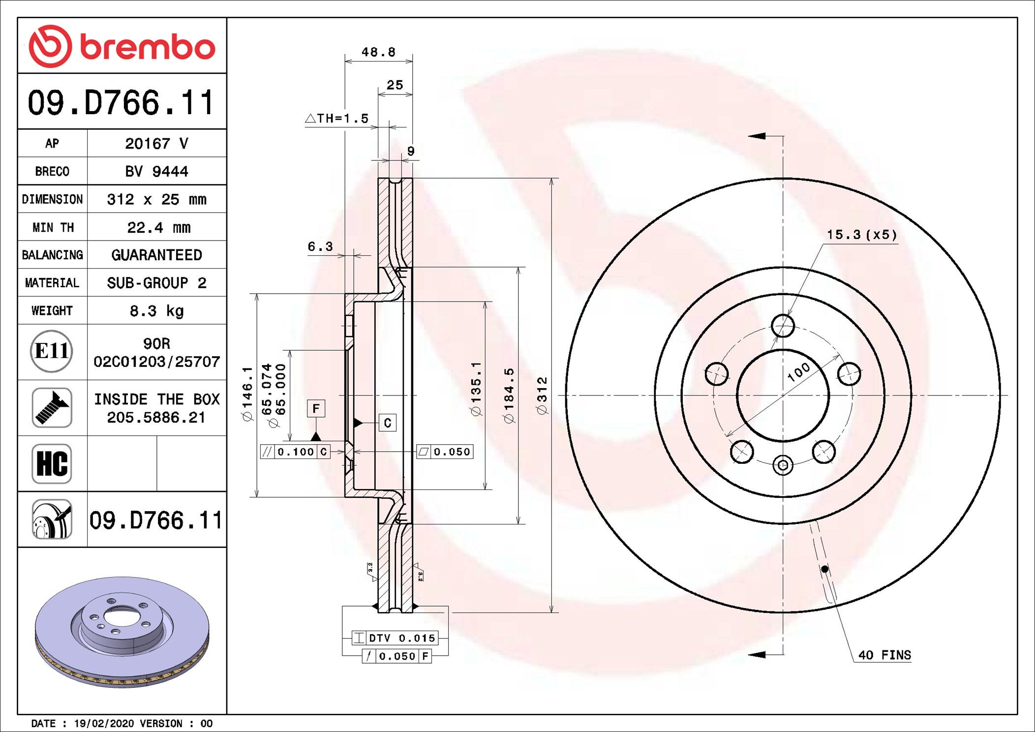 Brake Disc - 09.D766.11 BREMBO