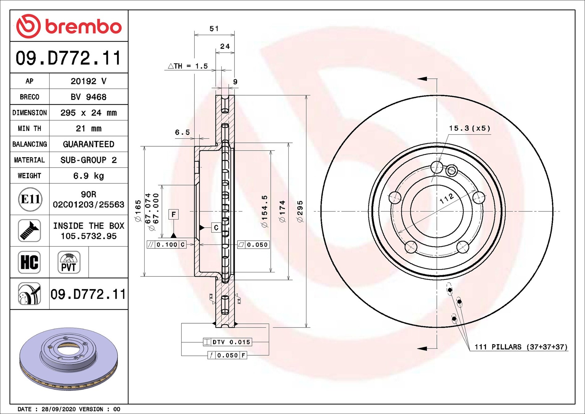 stabdžių diskas - 09.D772.11 BREMBO
