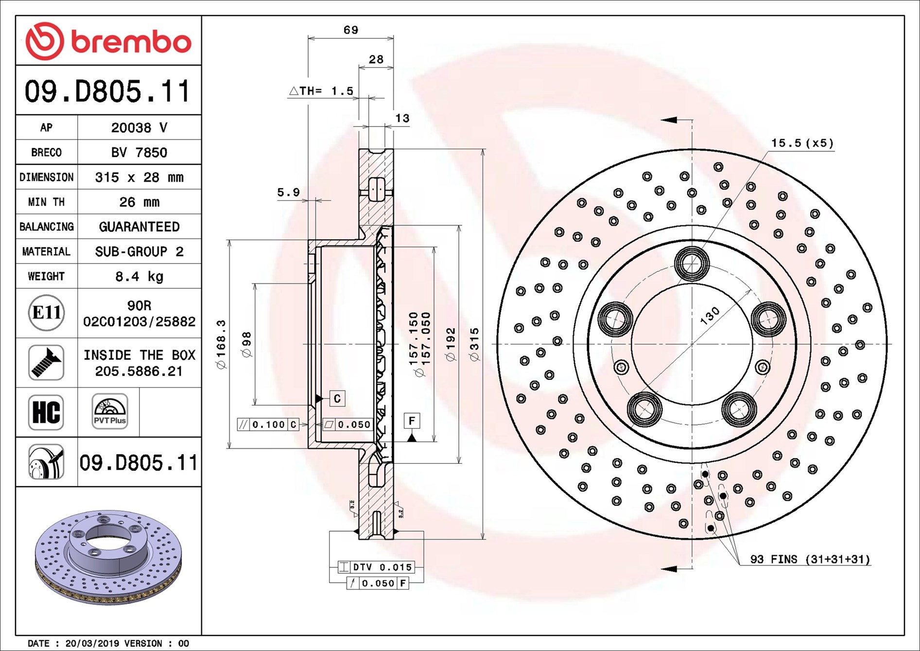 Brake Disc - 09.D805.11 BREMBO