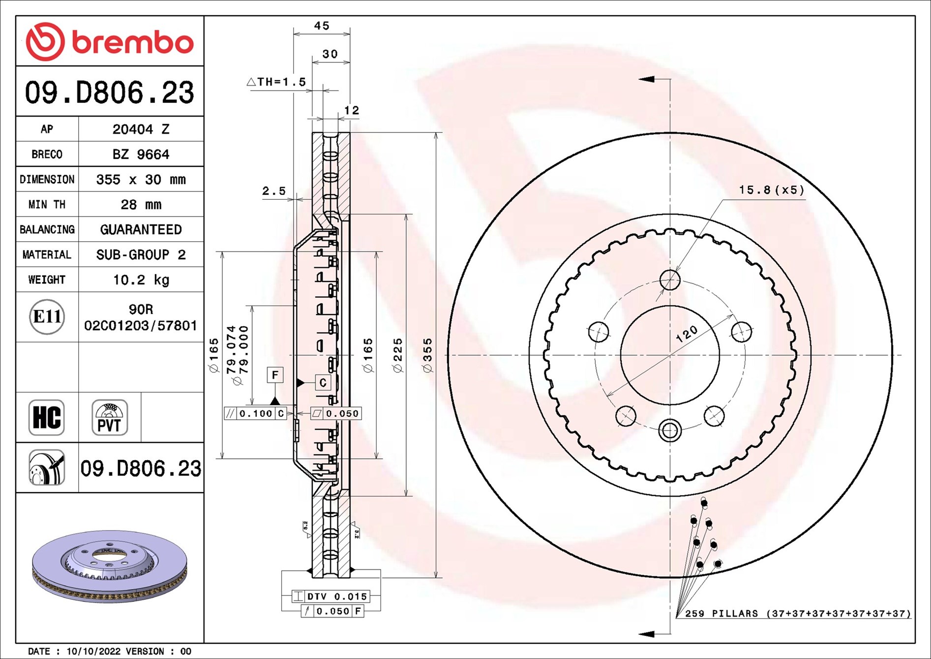 Brake Disc - 09.D806.23 BREMBO