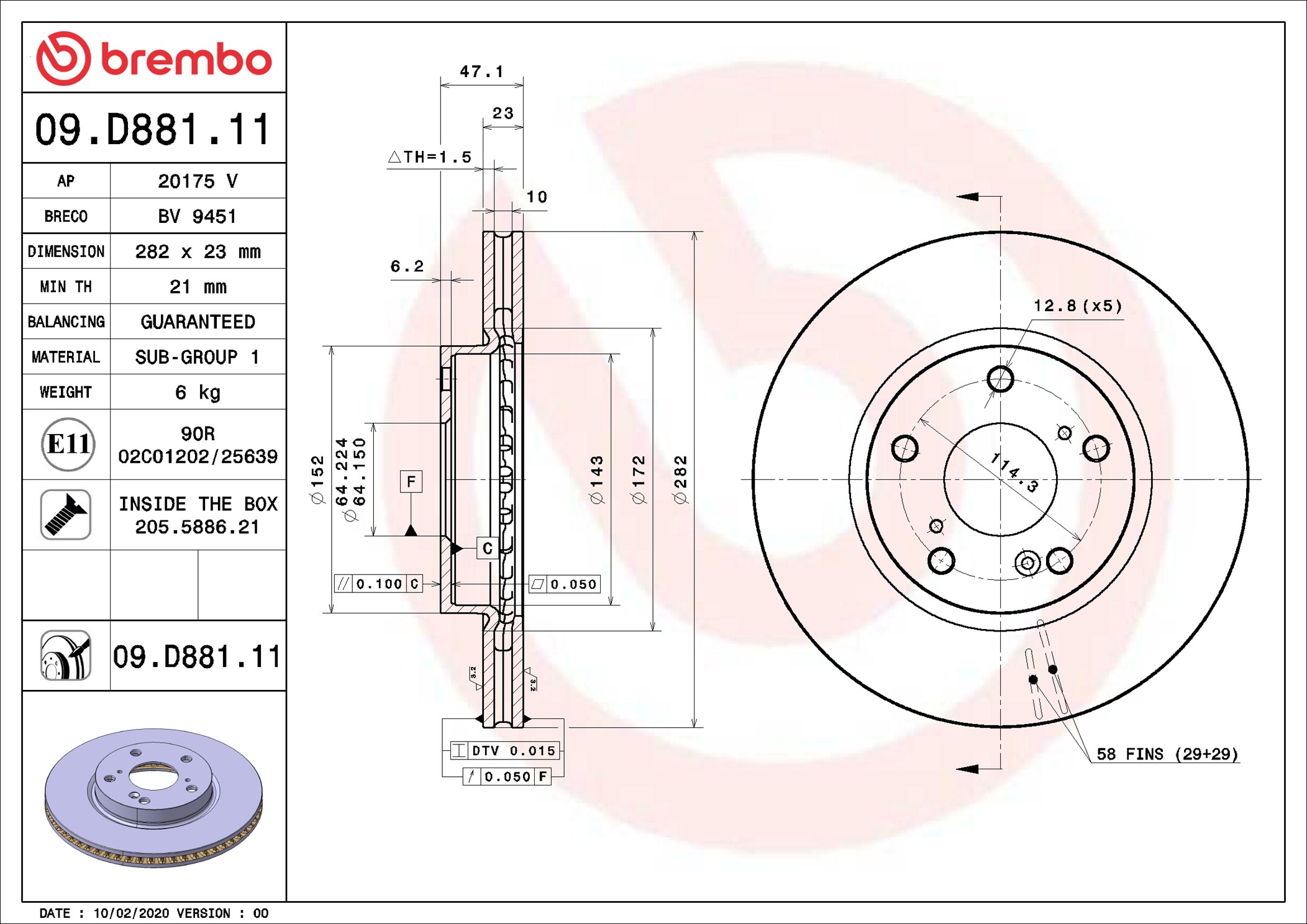 stabdžių diskas - 09.D881.11 BREMBO