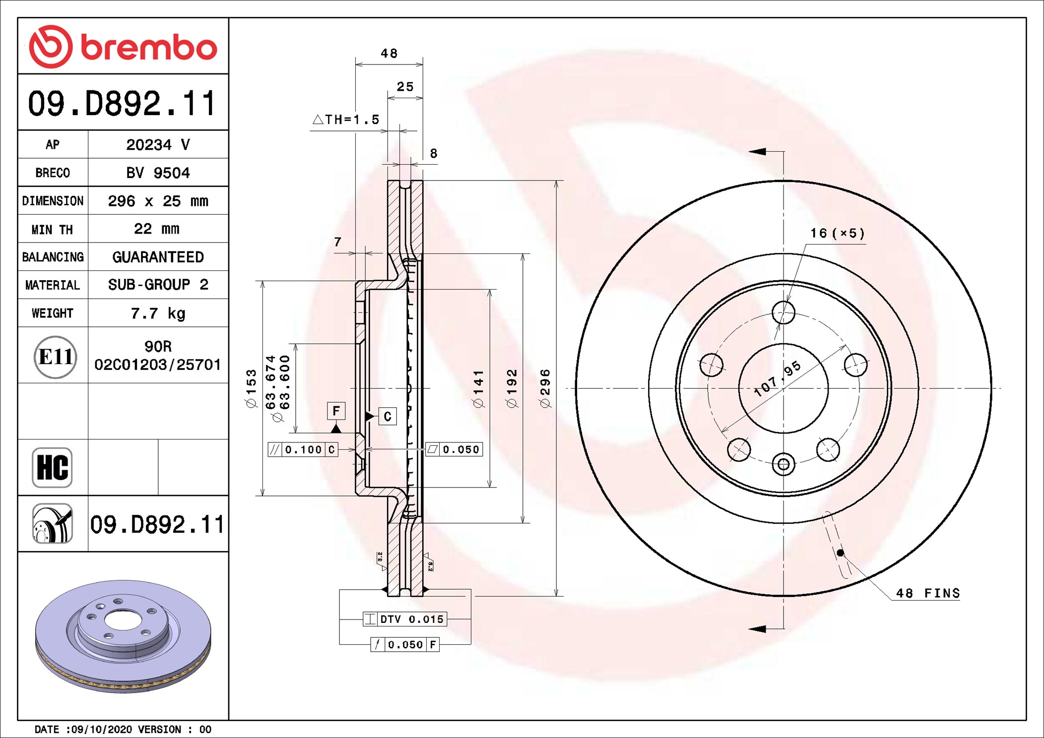 Bremsscheibe - 09.D892.11 BREMBO