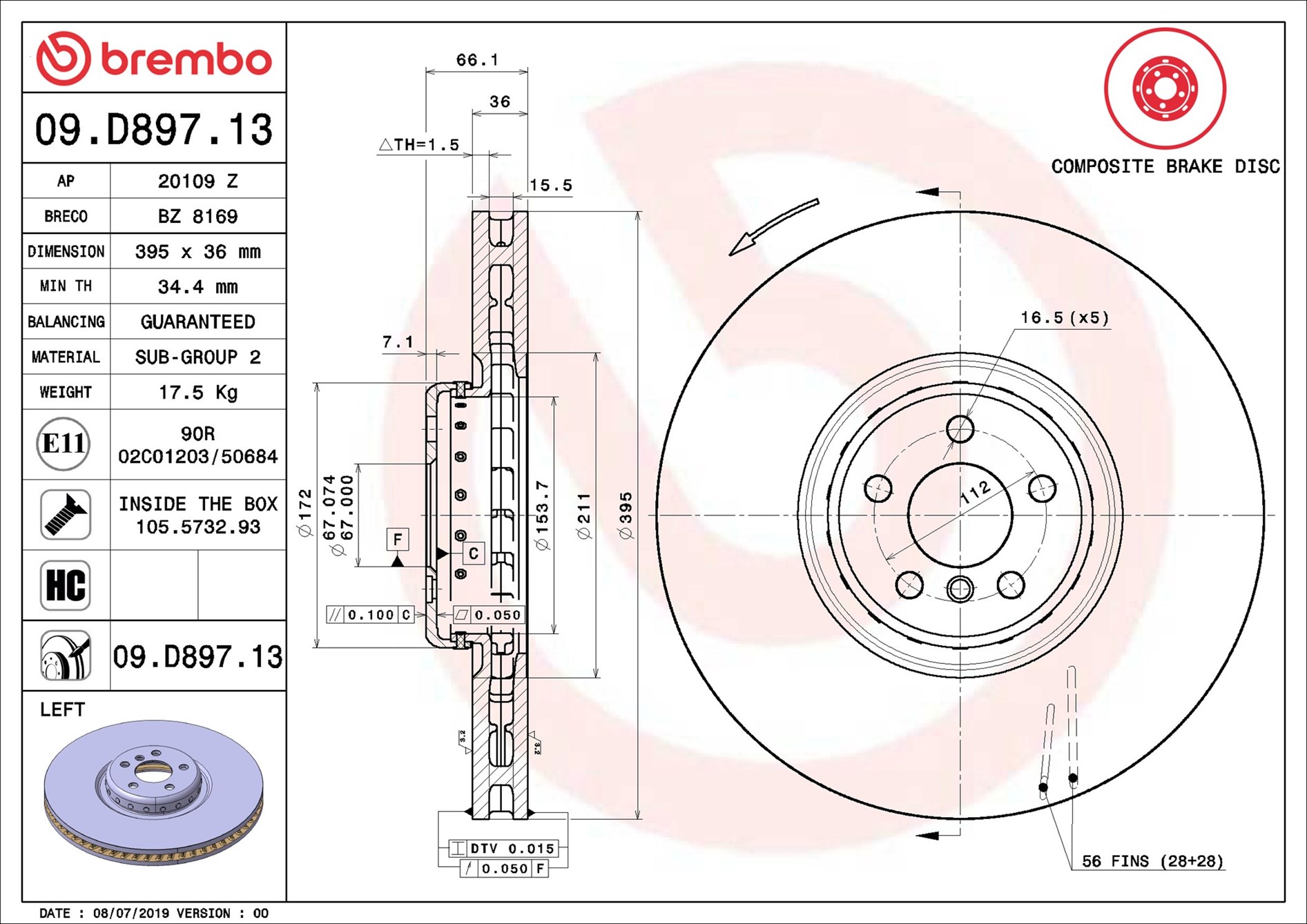 Brake Disc - 09.D897.13 BREMBO
