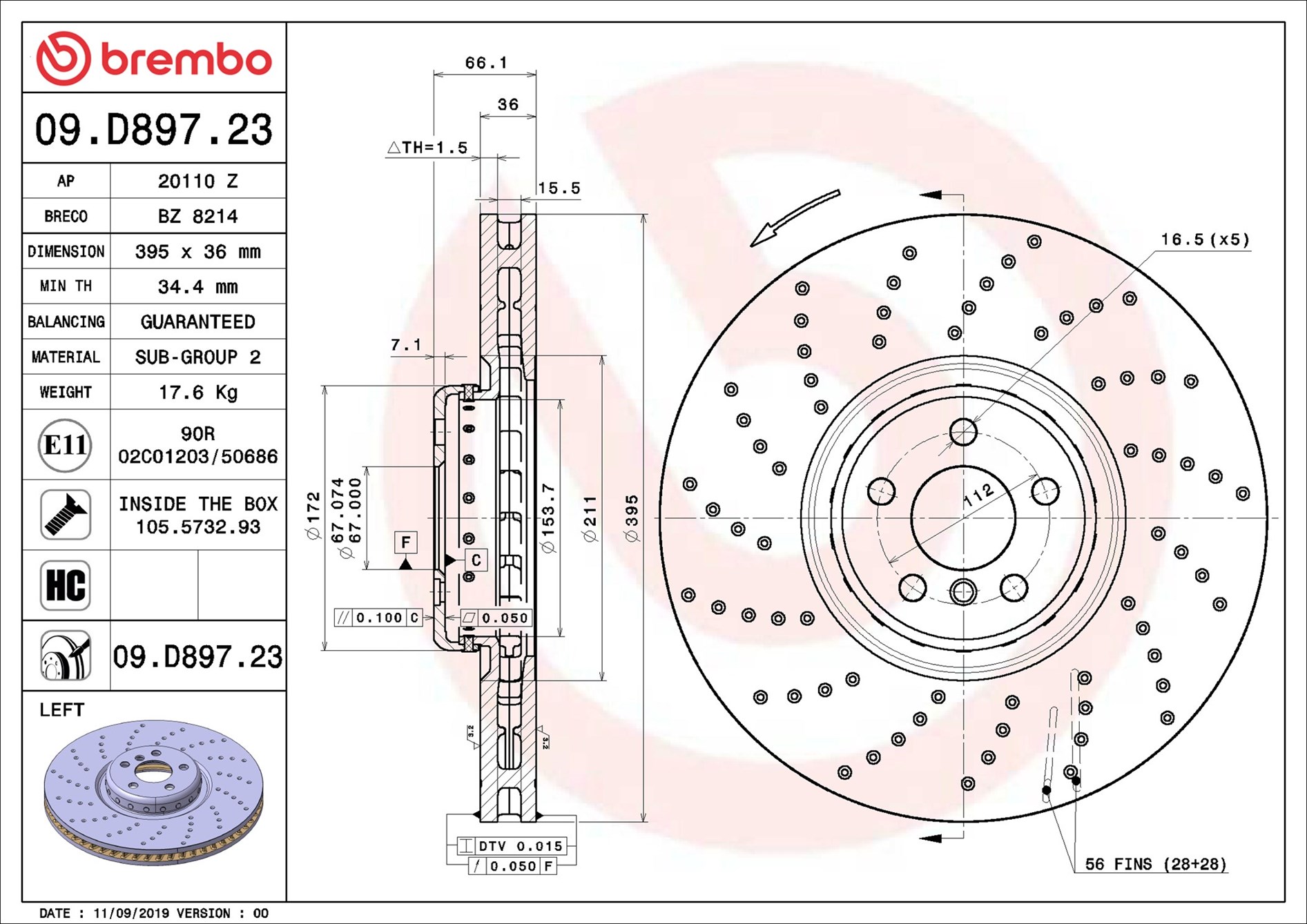 Brake Disc - 09.D897.23 BREMBO