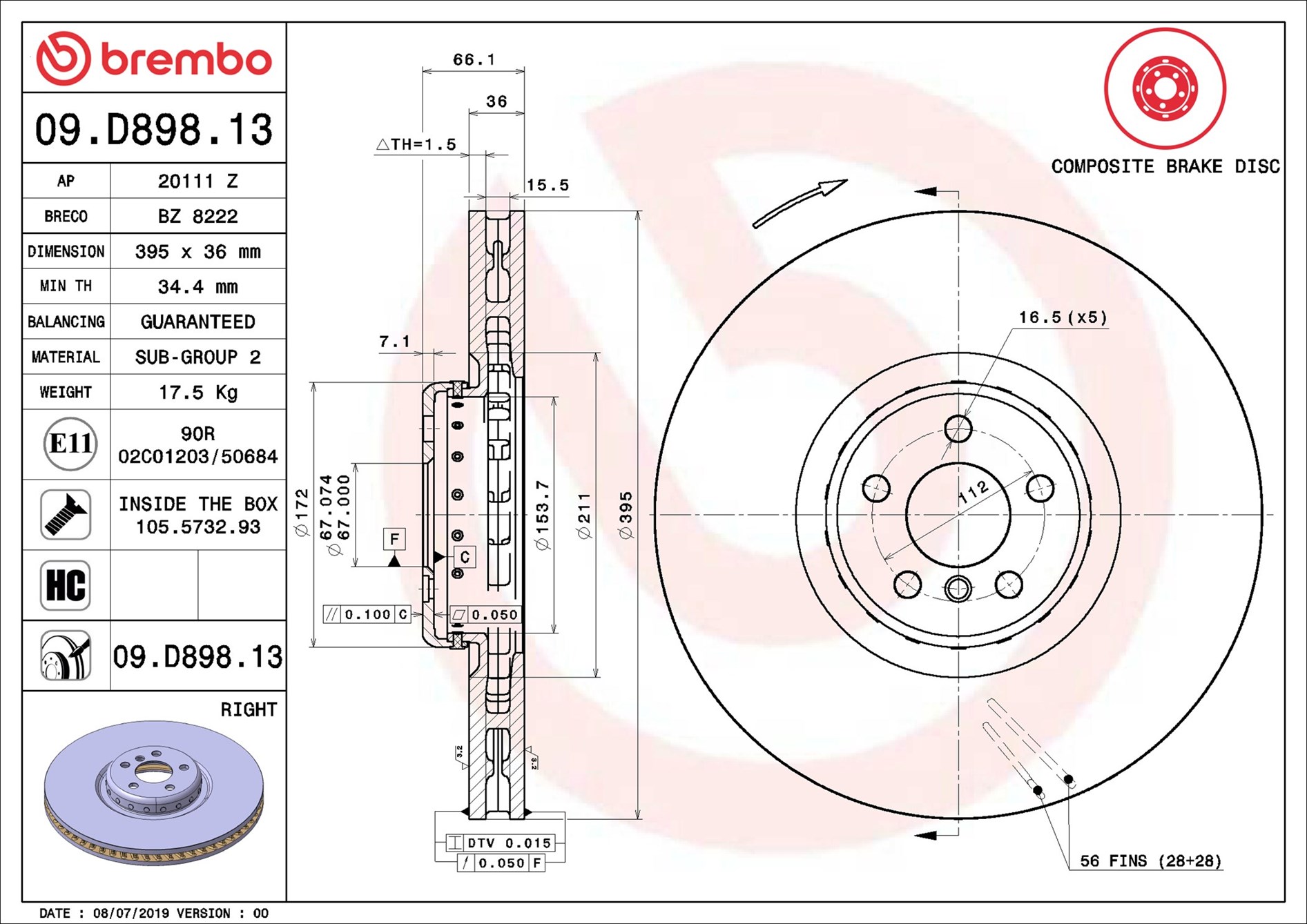 Brake Disc - 09.D898.13 BREMBO