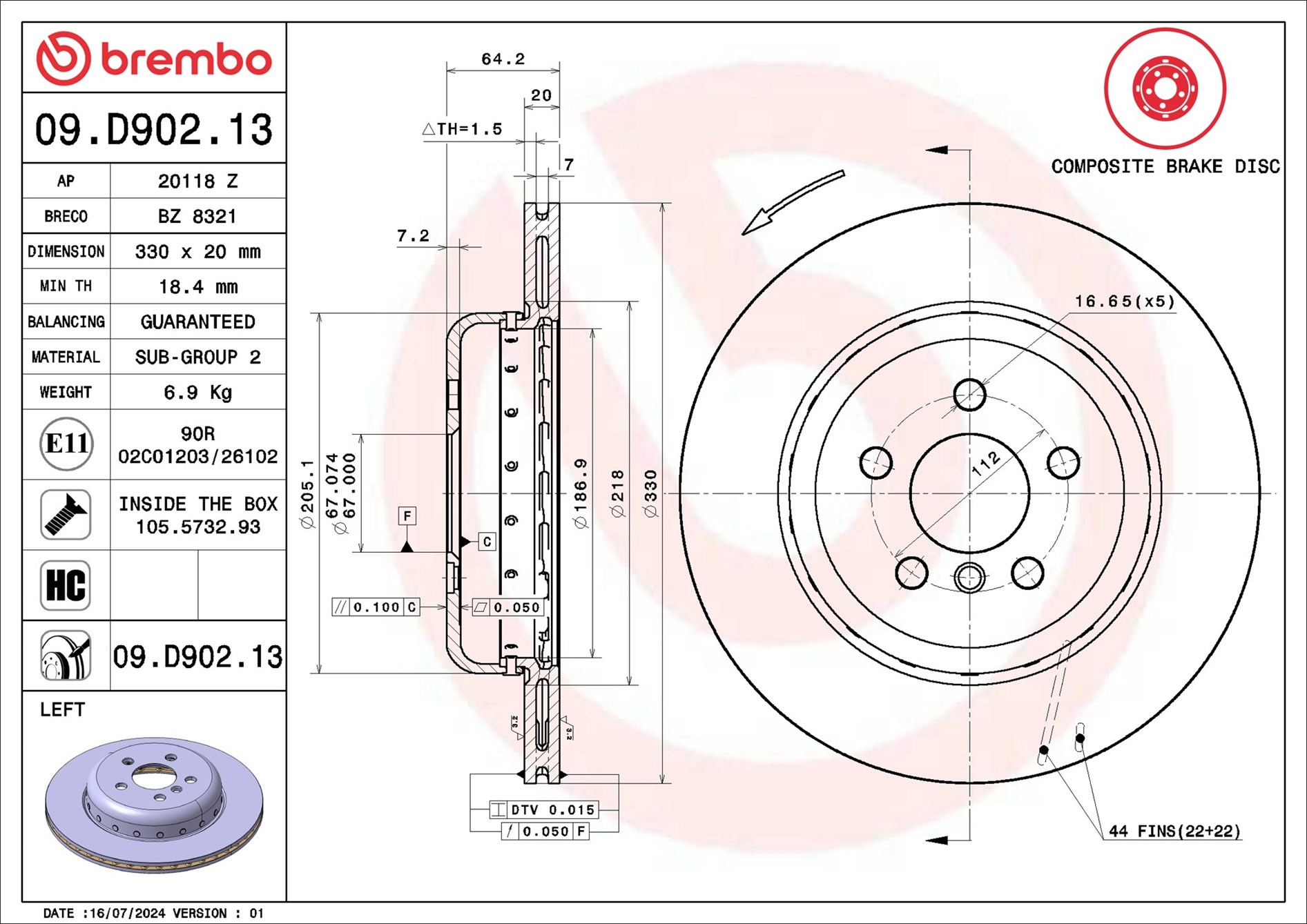 Brake Disc - 09.D902.13 BREMBO