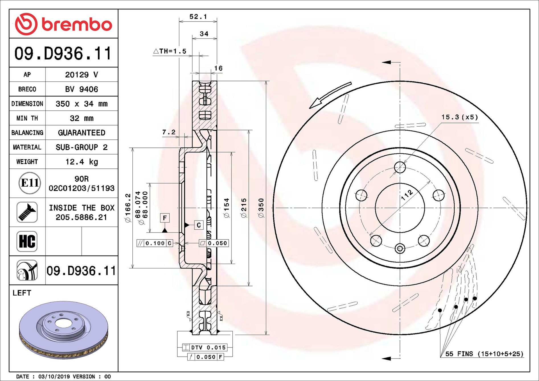 Тормозной диск - 09.D936.11 BREMBO