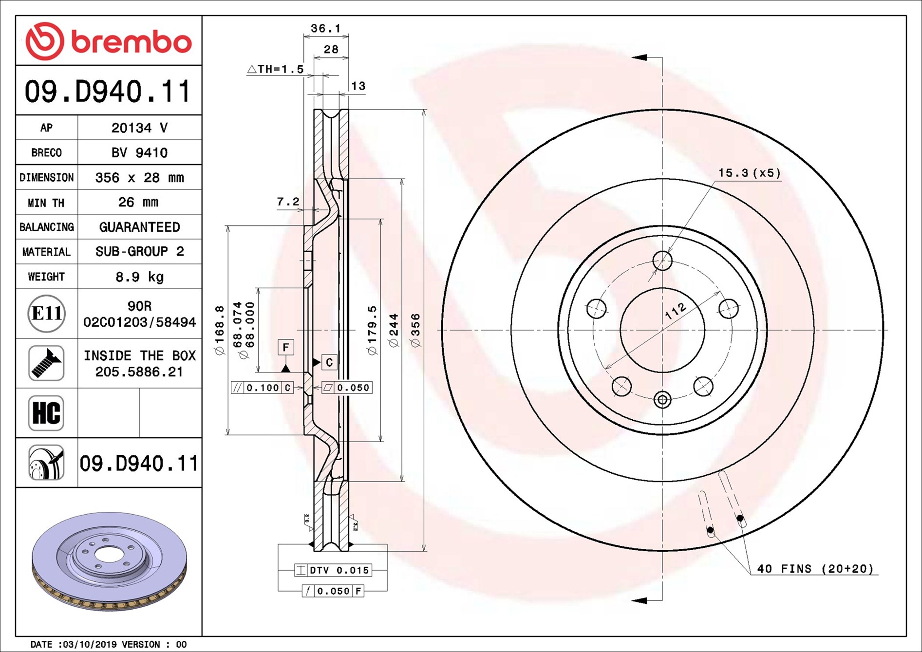 Brake Disc - 09.D940.11 BREMBO