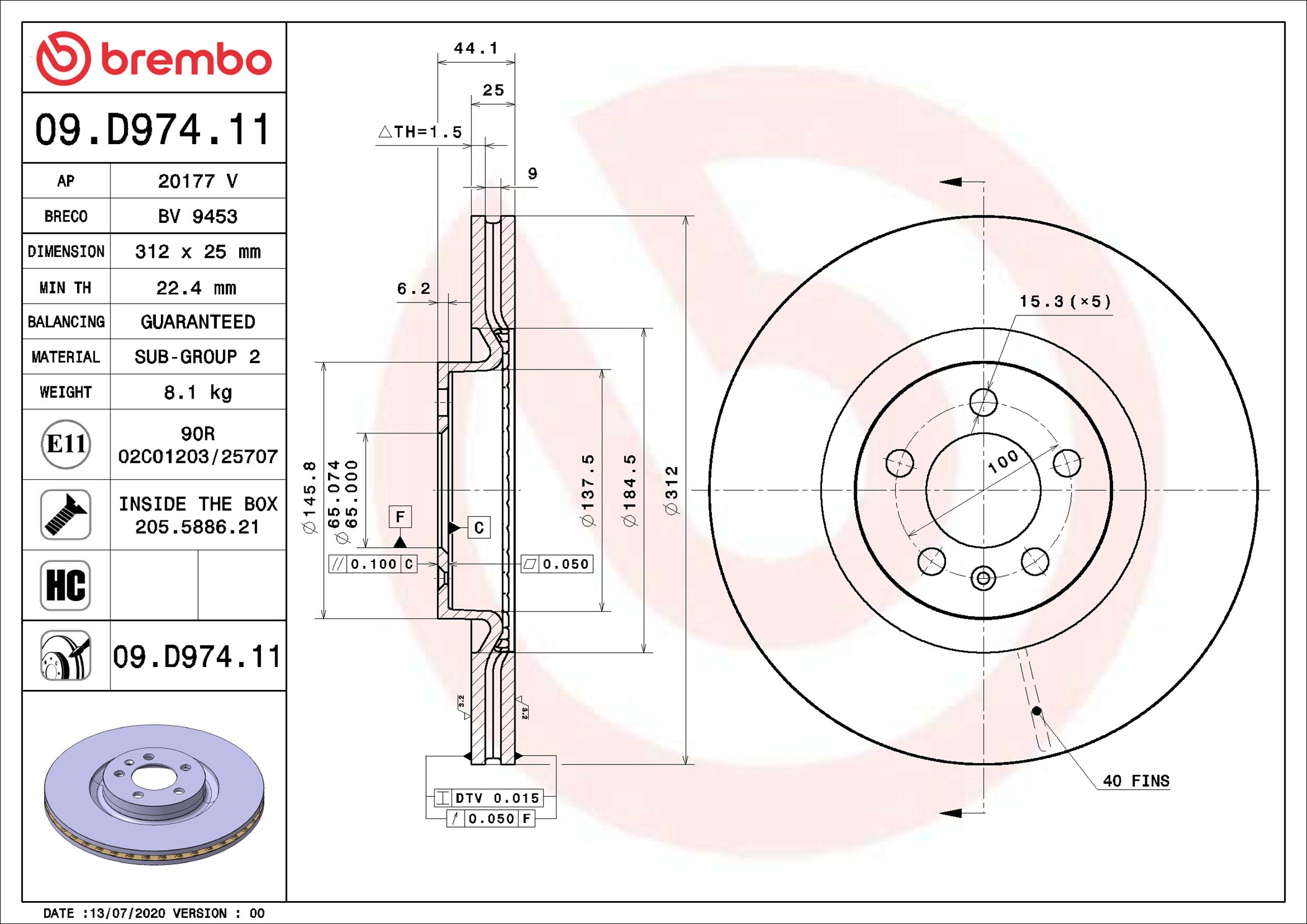 Brake Disc - 09.D974.11 BREMBO