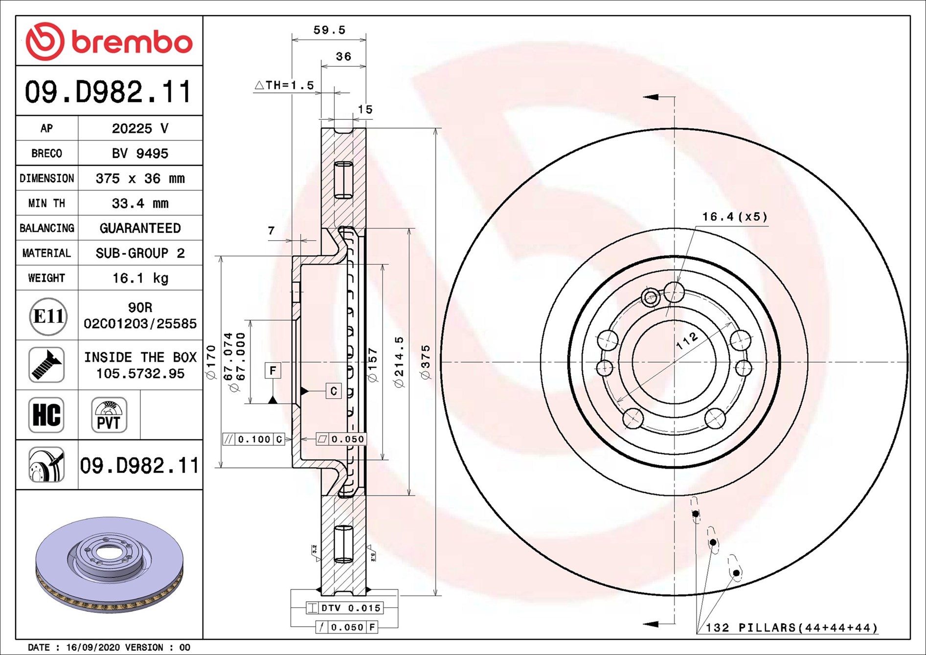 Тормозной диск - 09.D982.11 BREMBO
