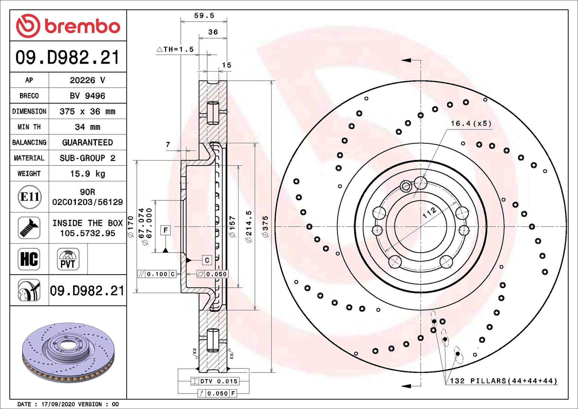 Тормозной диск - 09.D982.21 BREMBO