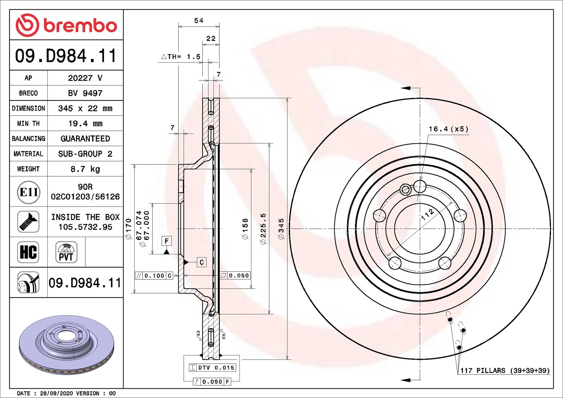 Brake Disc - 09.D984.11 BREMBO