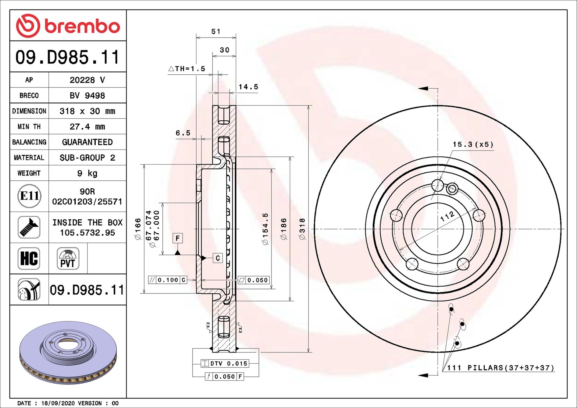 Brake Disc - 09.D985.11 BREMBO
