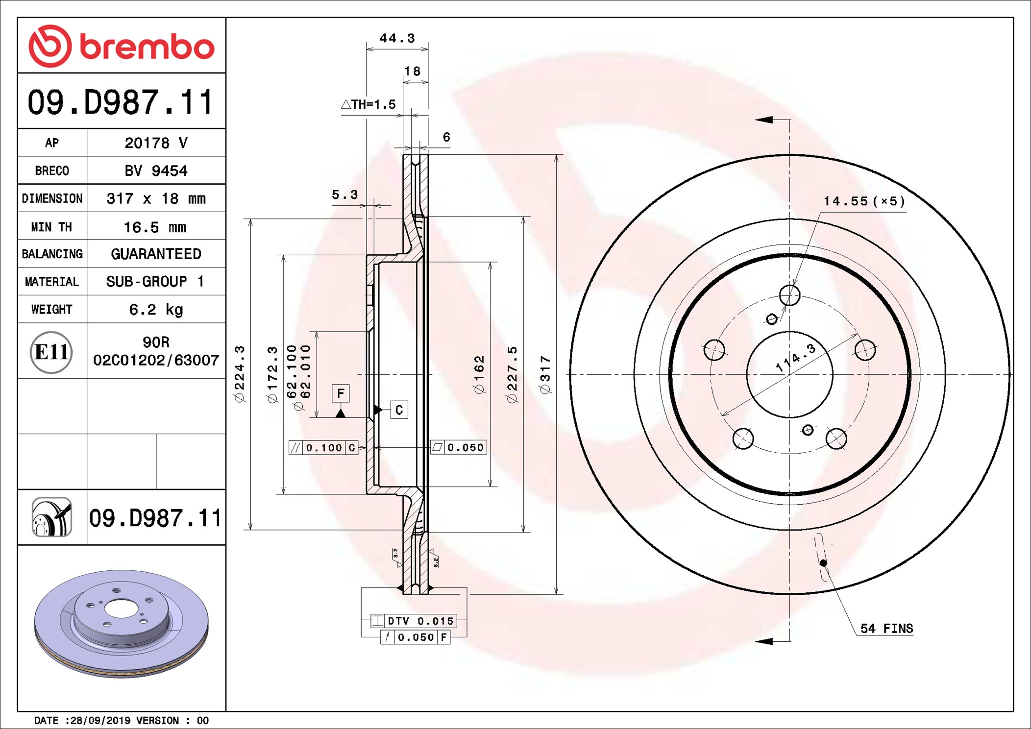 stabdžių diskas - 09.D987.11 BREMBO