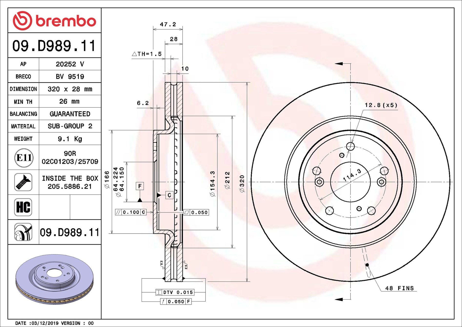 stabdžių diskas - 09.D989.11 BREMBO
