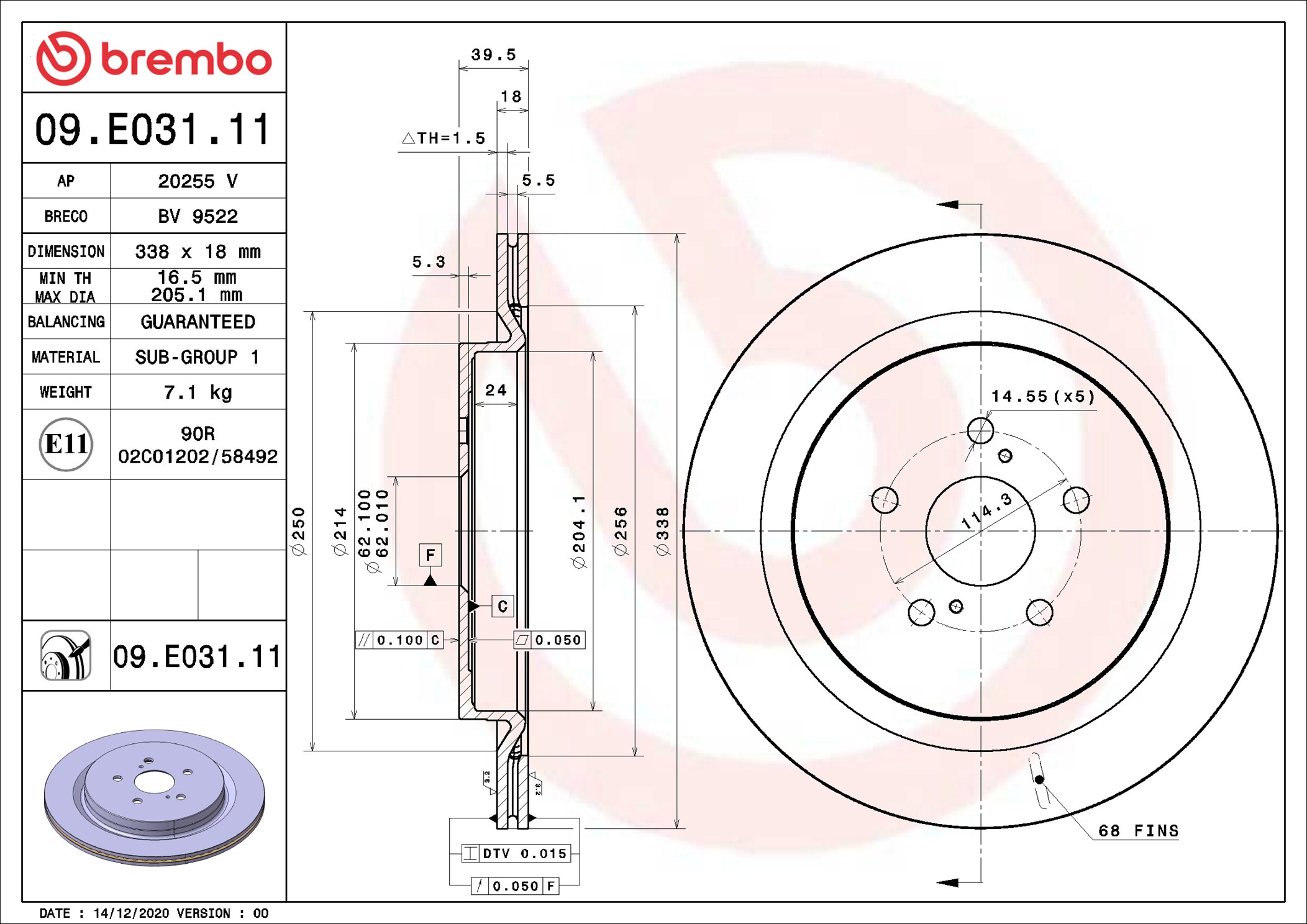 Brake Disc - 09.E031.11 BREMBO