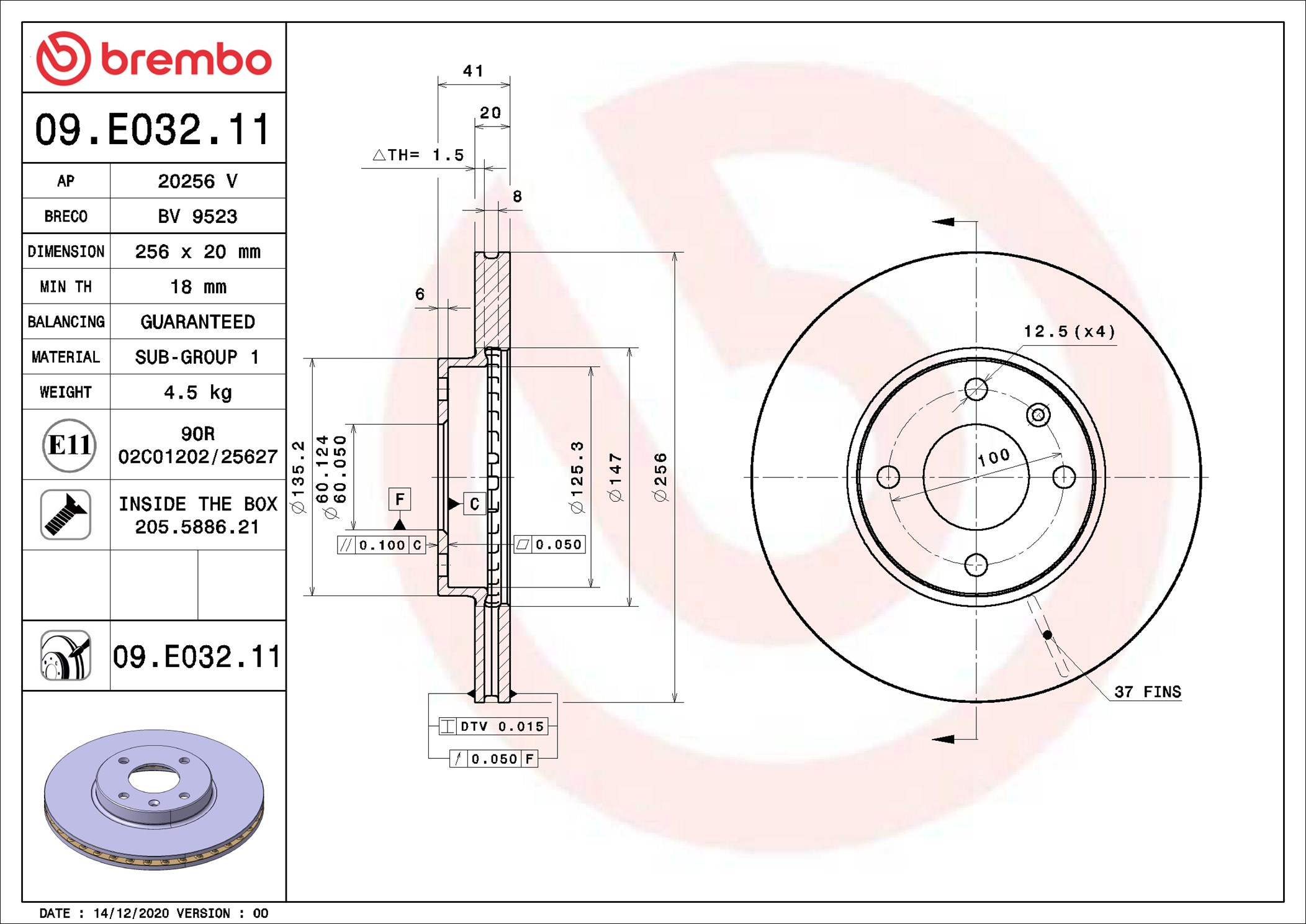 Brake Disc - 09.E032.11 BREMBO