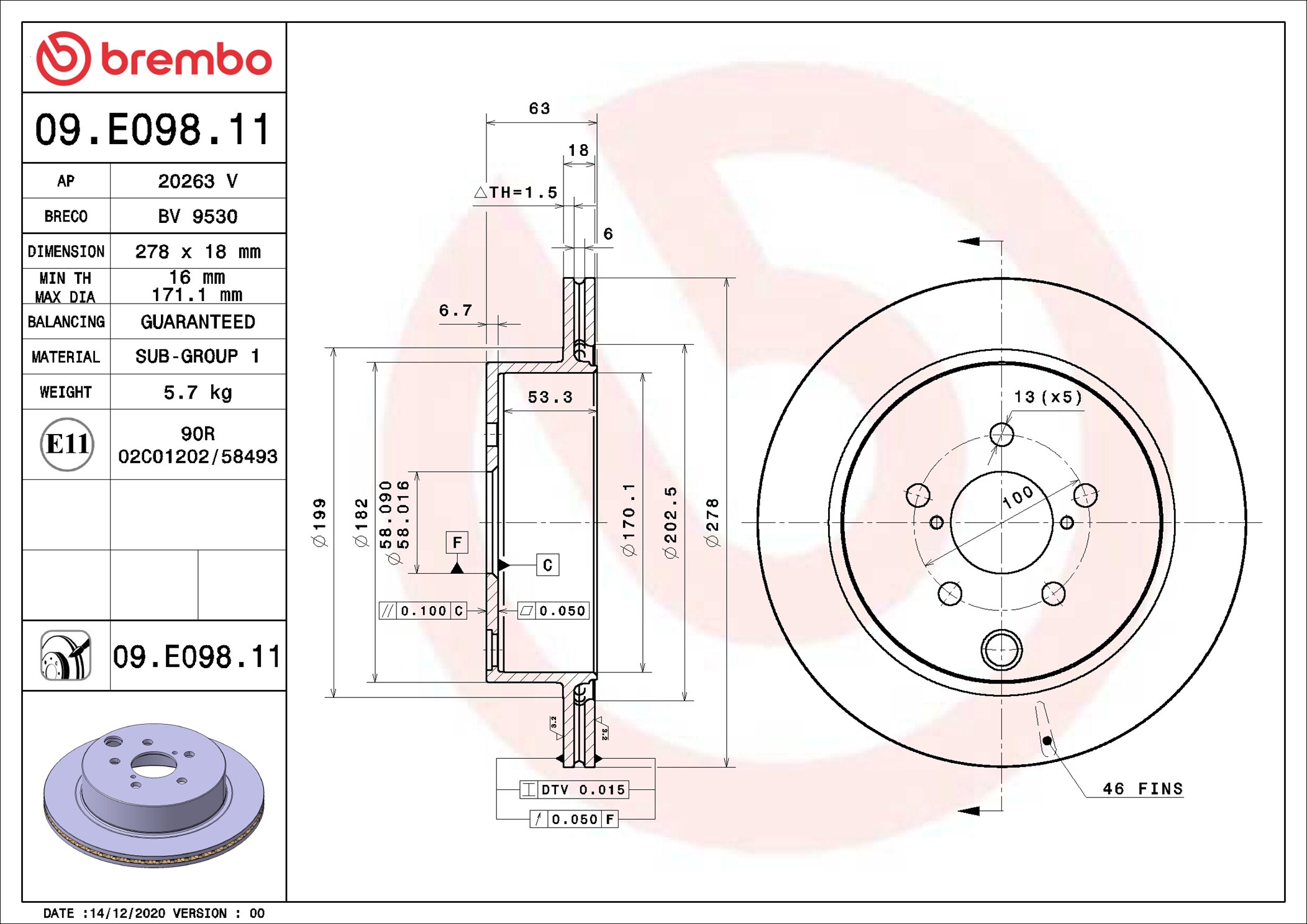 Bremsscheibe - 09.E098.11 BREMBO
