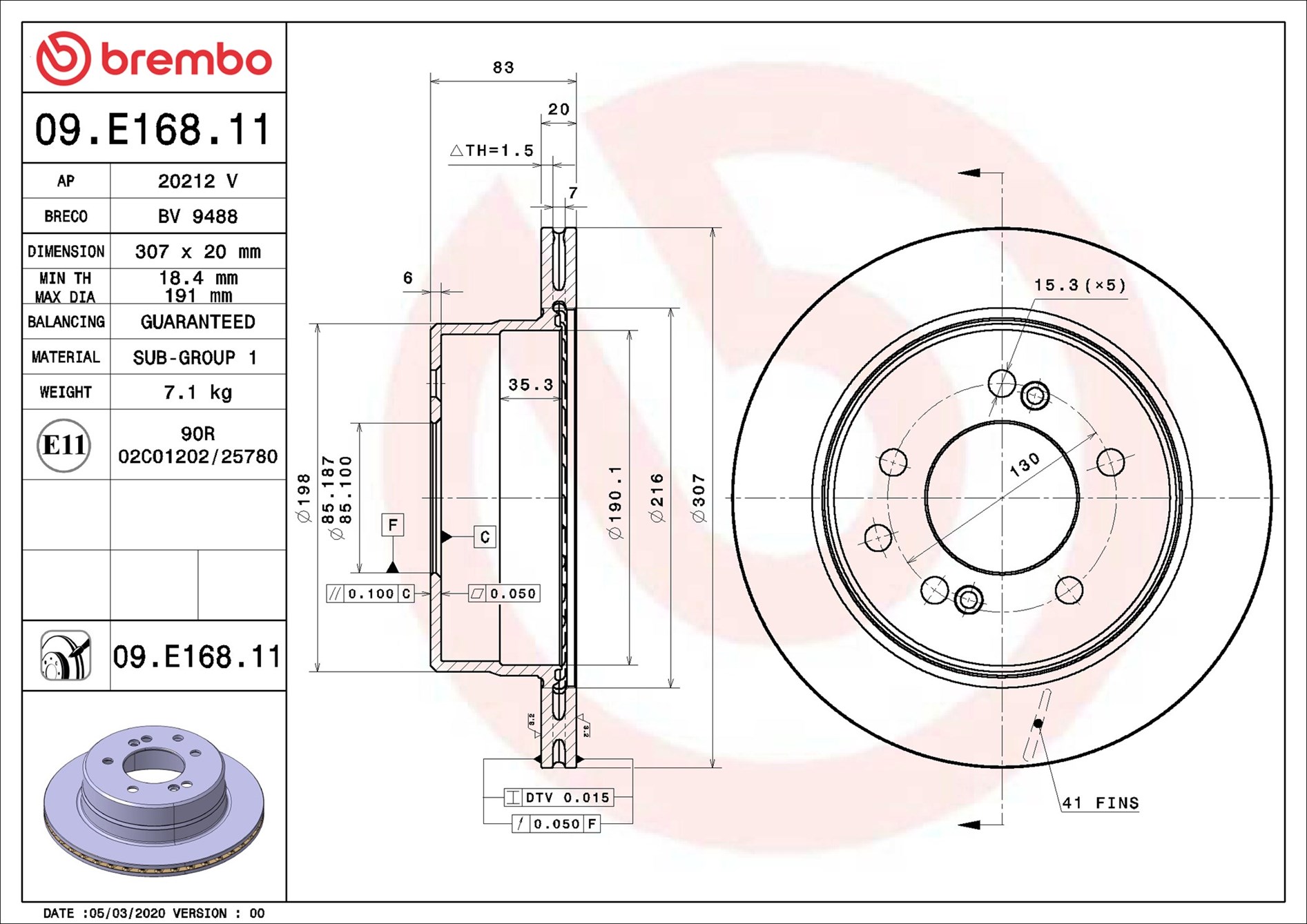 stabdžių diskas - 09.E168.11 BREMBO