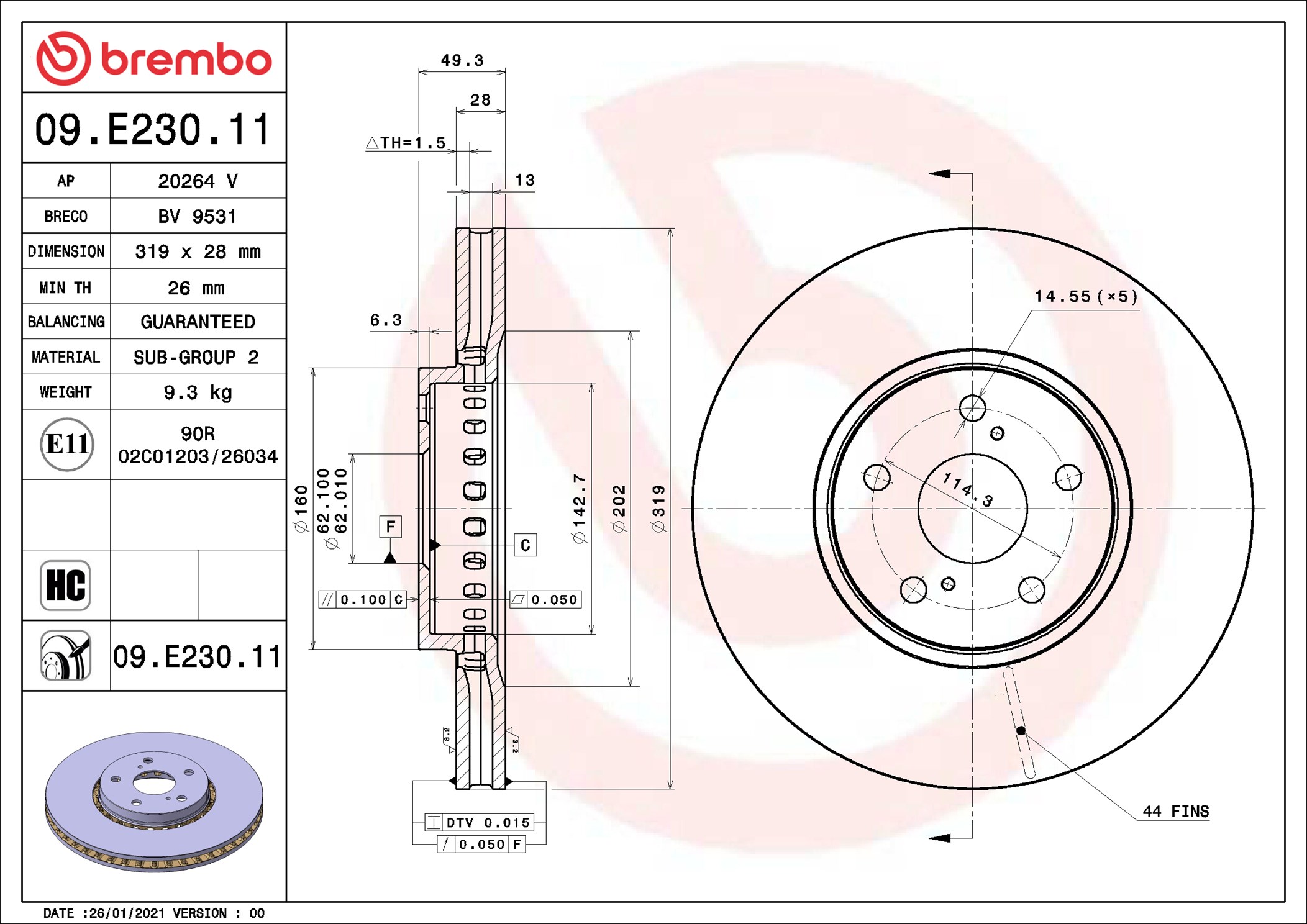 stabdžių diskas - 09.E230.11 BREMBO