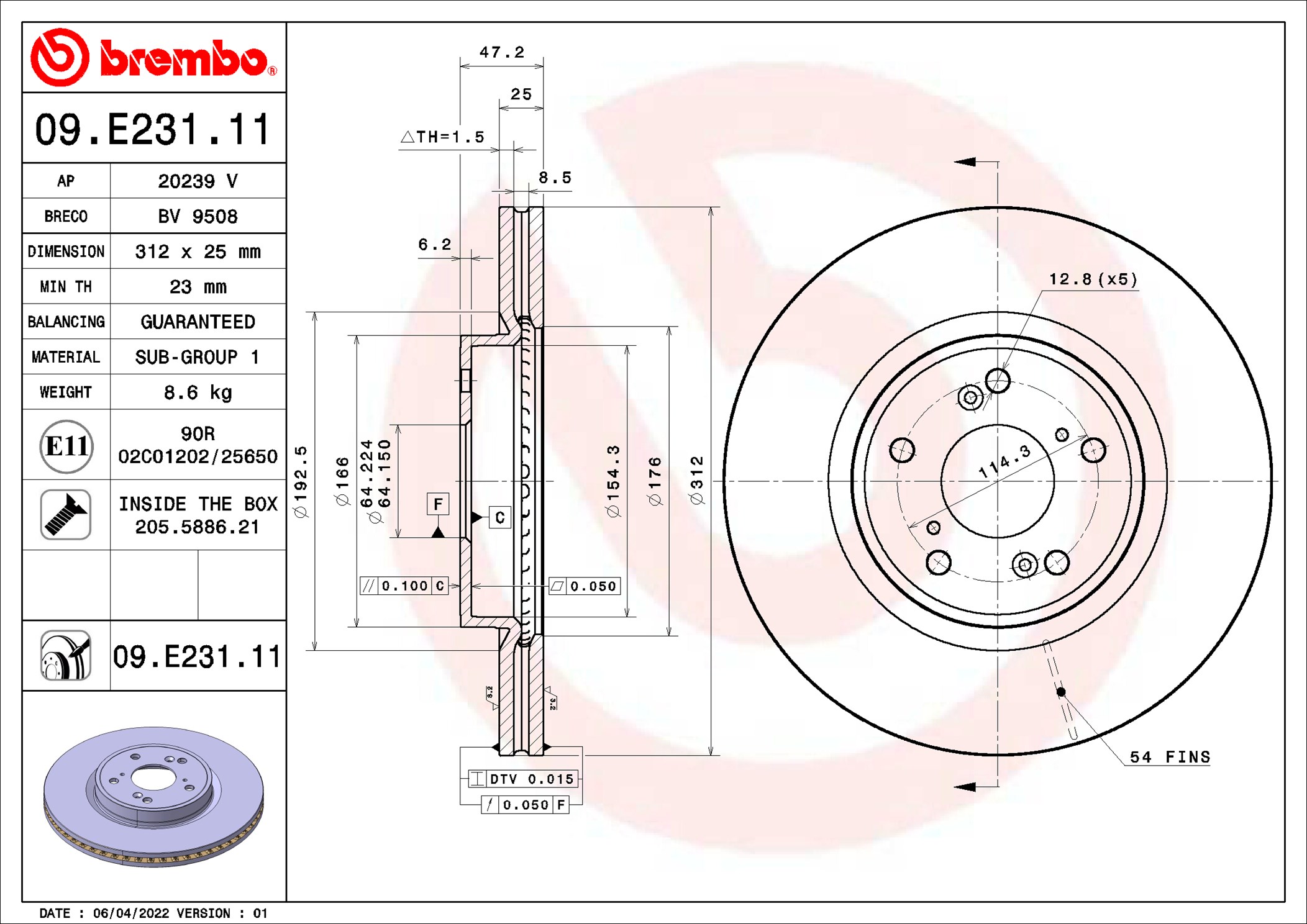 stabdžių diskas - 09.E231.11 BREMBO