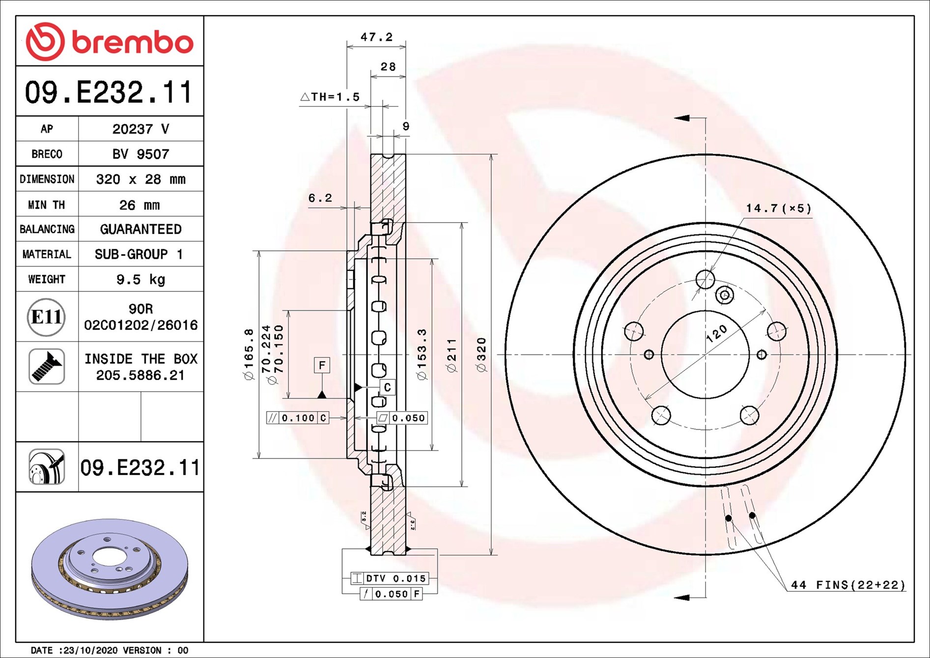 stabdžių diskas - 09.E232.11 BREMBO