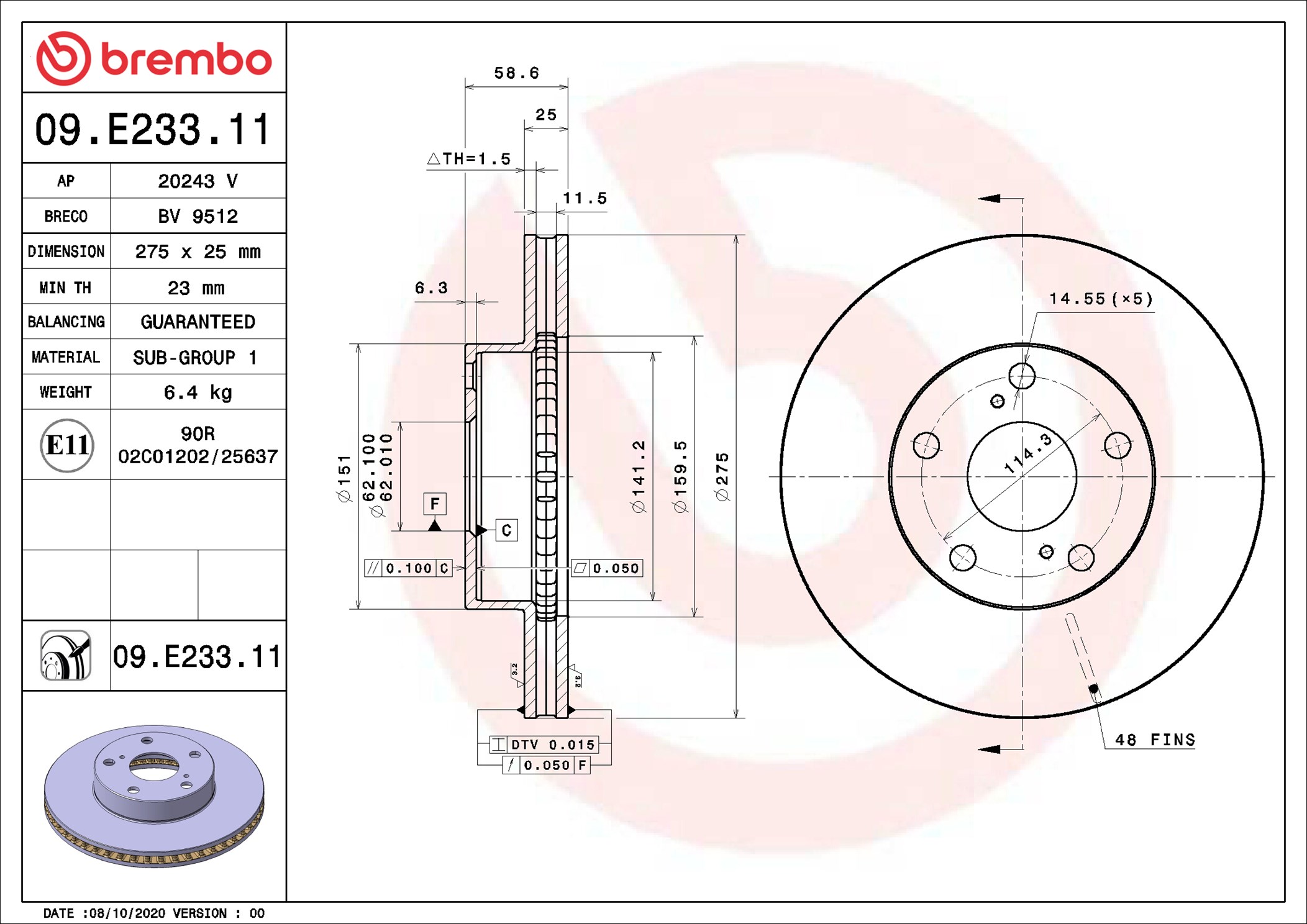 stabdžių diskas - 09.E233.11 BREMBO