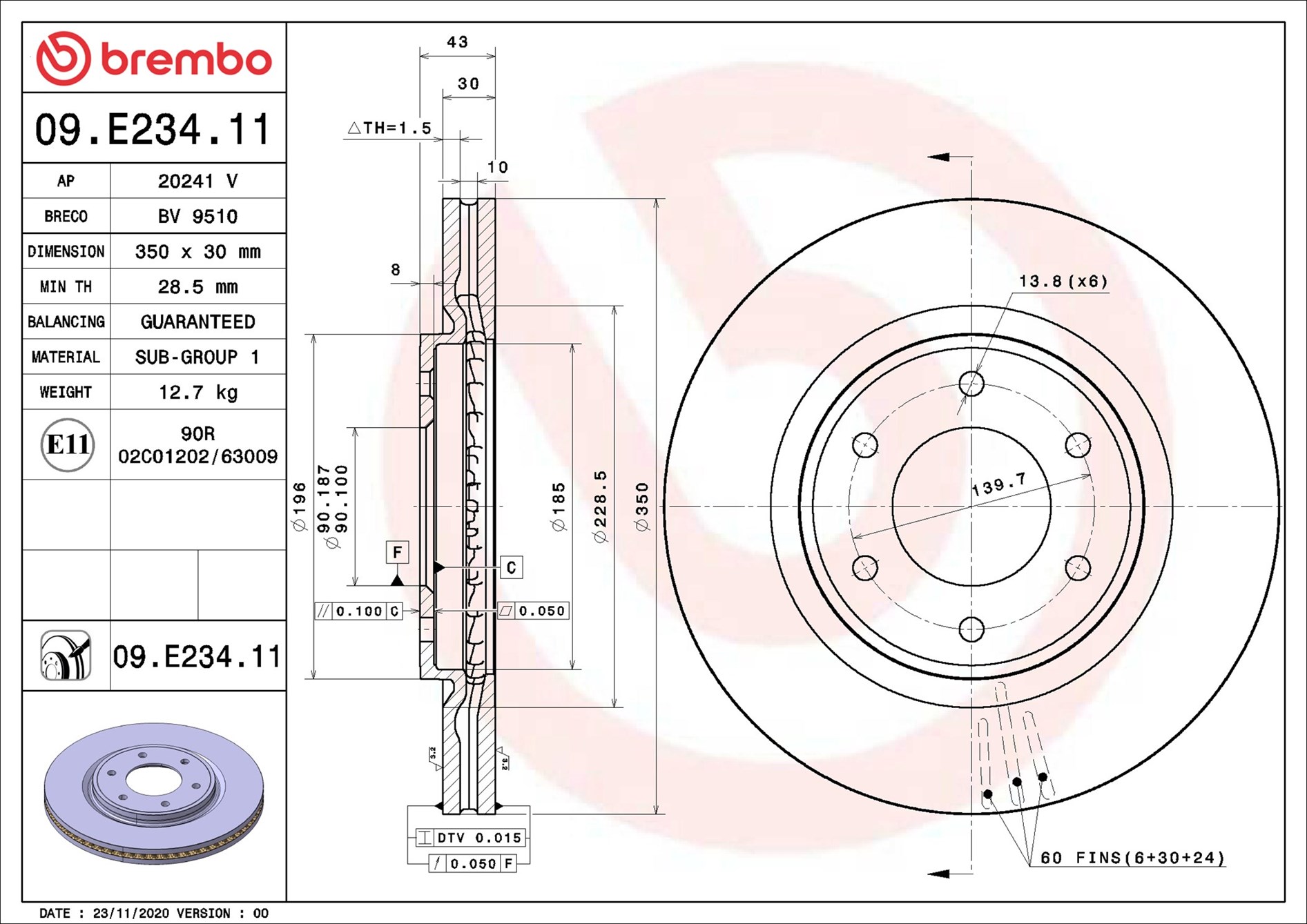 stabdžių diskas - 09.E234.11 BREMBO