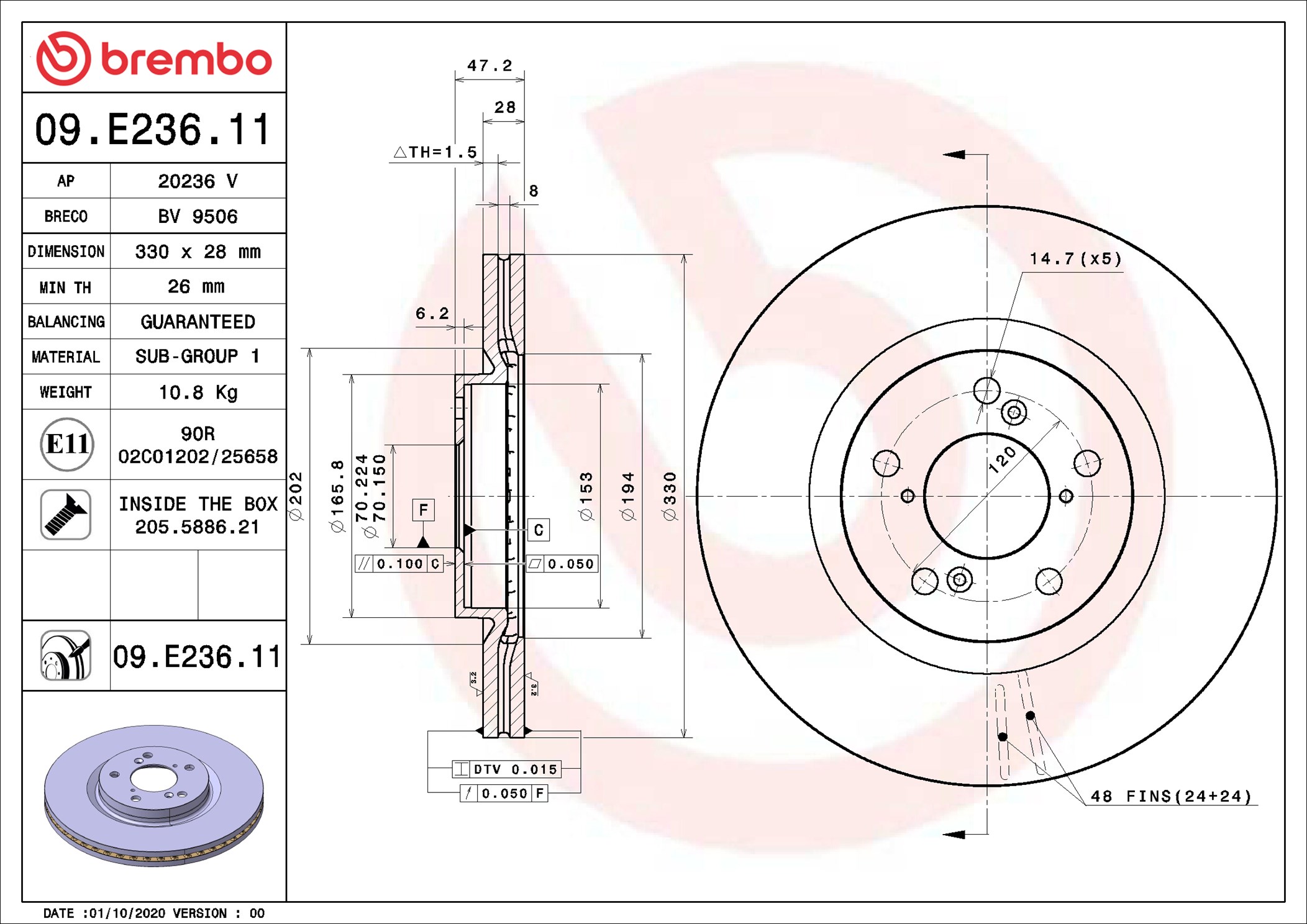 stabdžių diskas - 09.E236.11 BREMBO