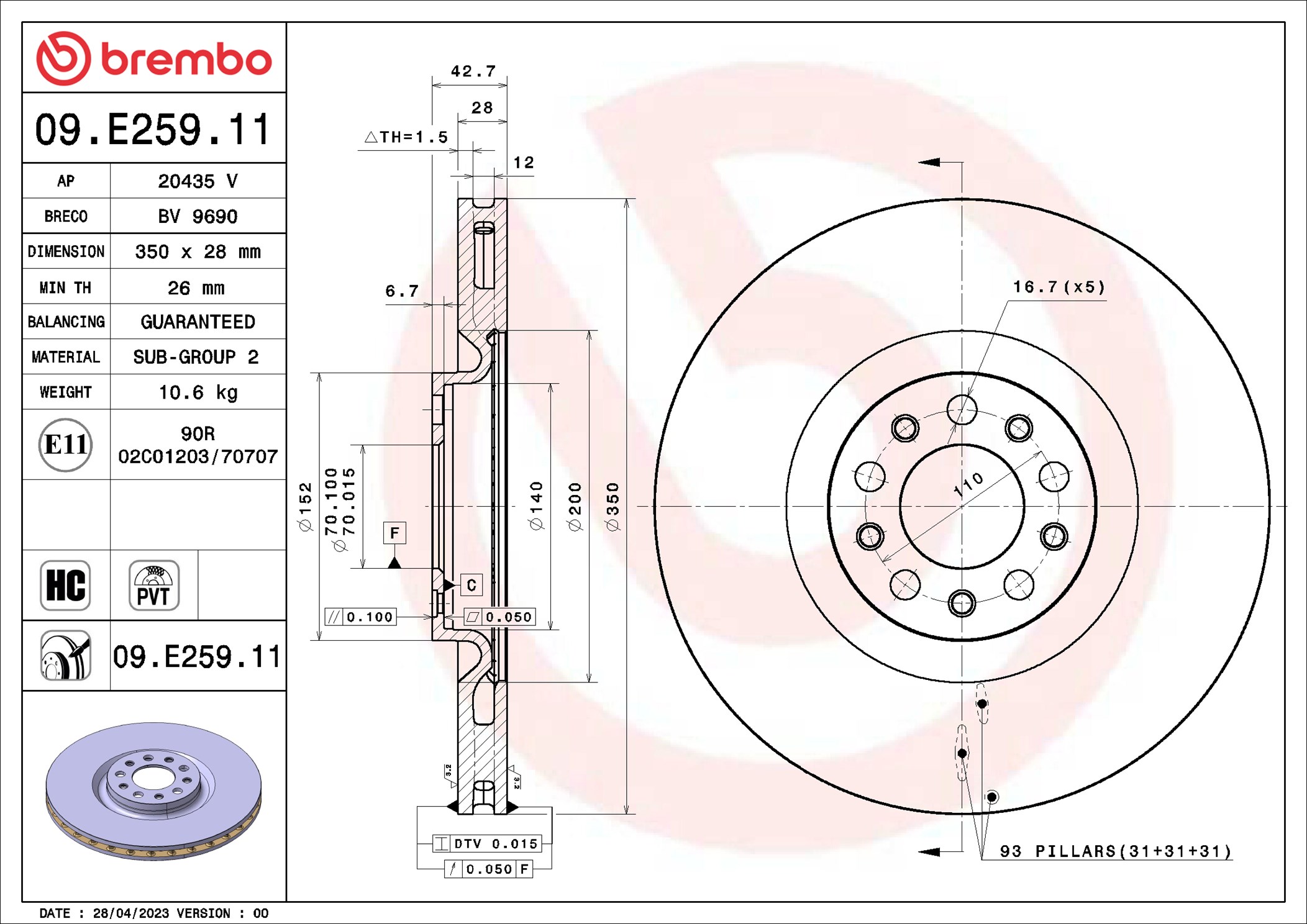 Brake Disc - 09.E259.11 BREMBO
