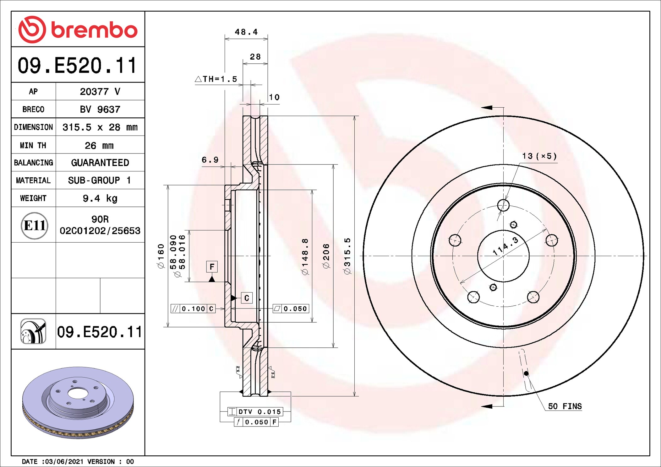 stabdžių diskas - 09.E520.11 BREMBO