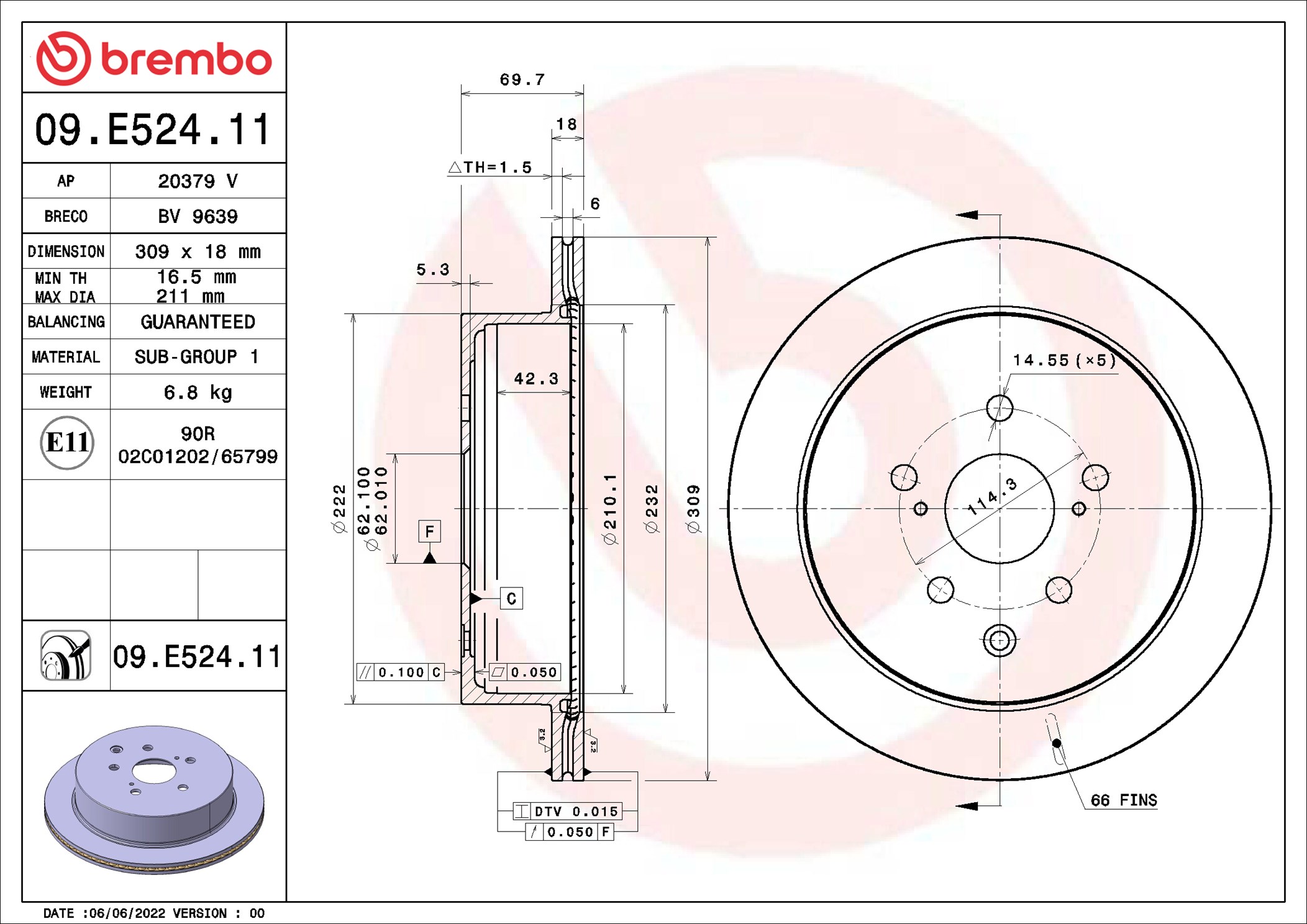 Brake Disc - 09.E524.11 BREMBO