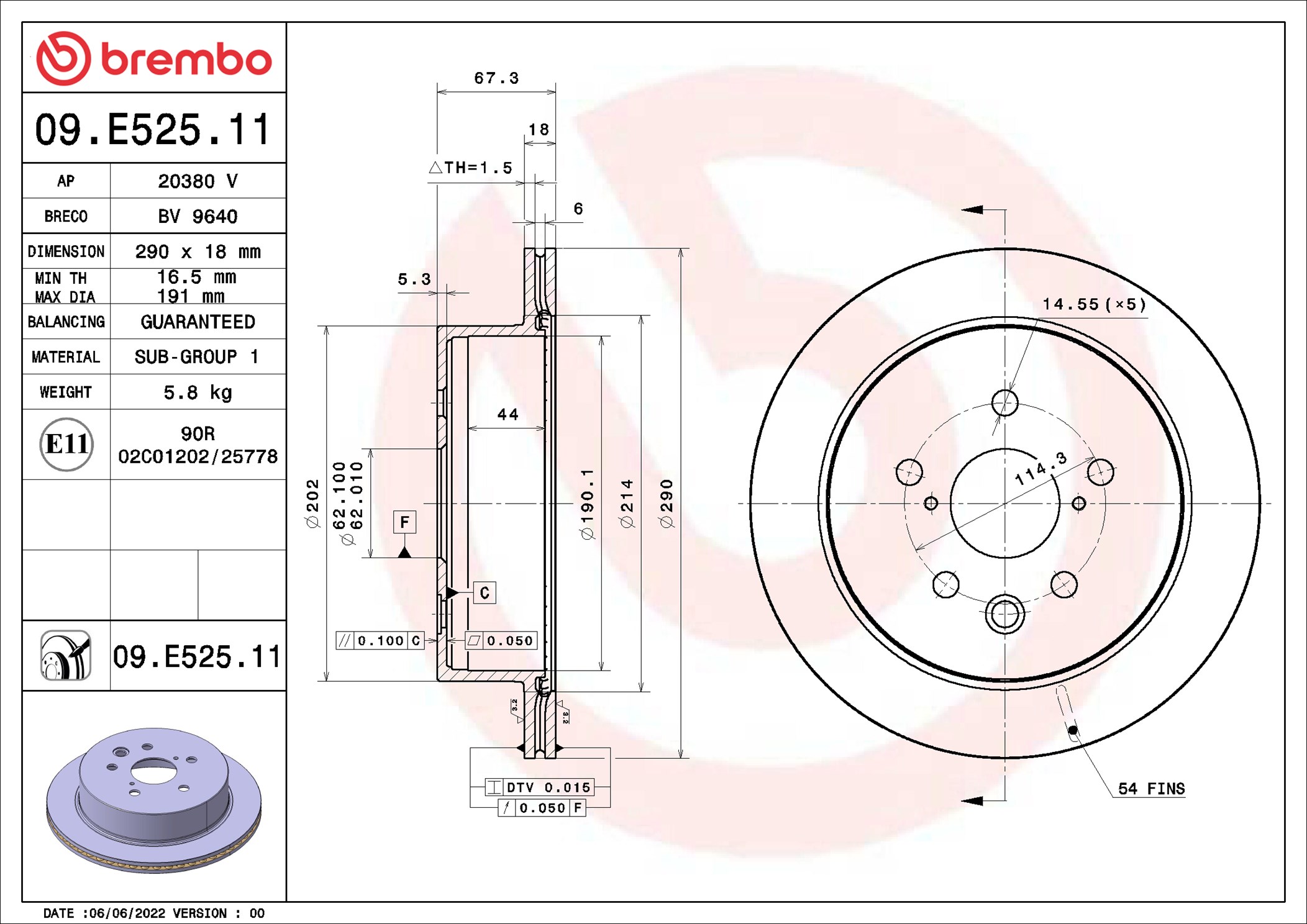 Тормозной диск - 09.E525.11 BREMBO