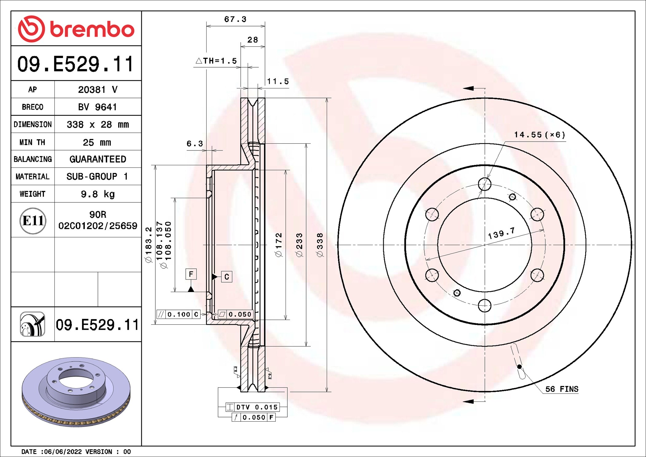 Brake Disc - 09.E529.11 BREMBO