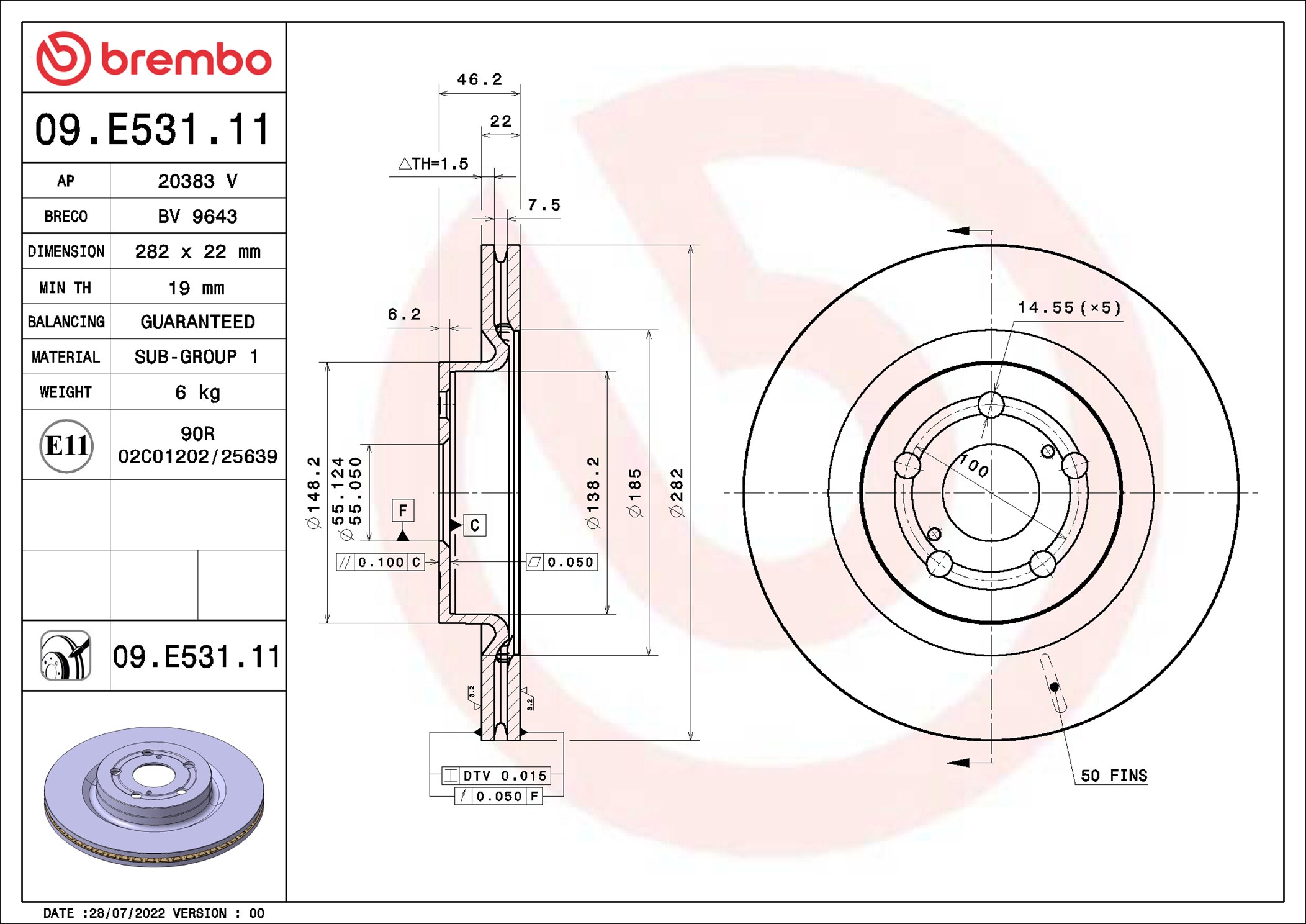 Brake Disc - 09.E531.11 BREMBO