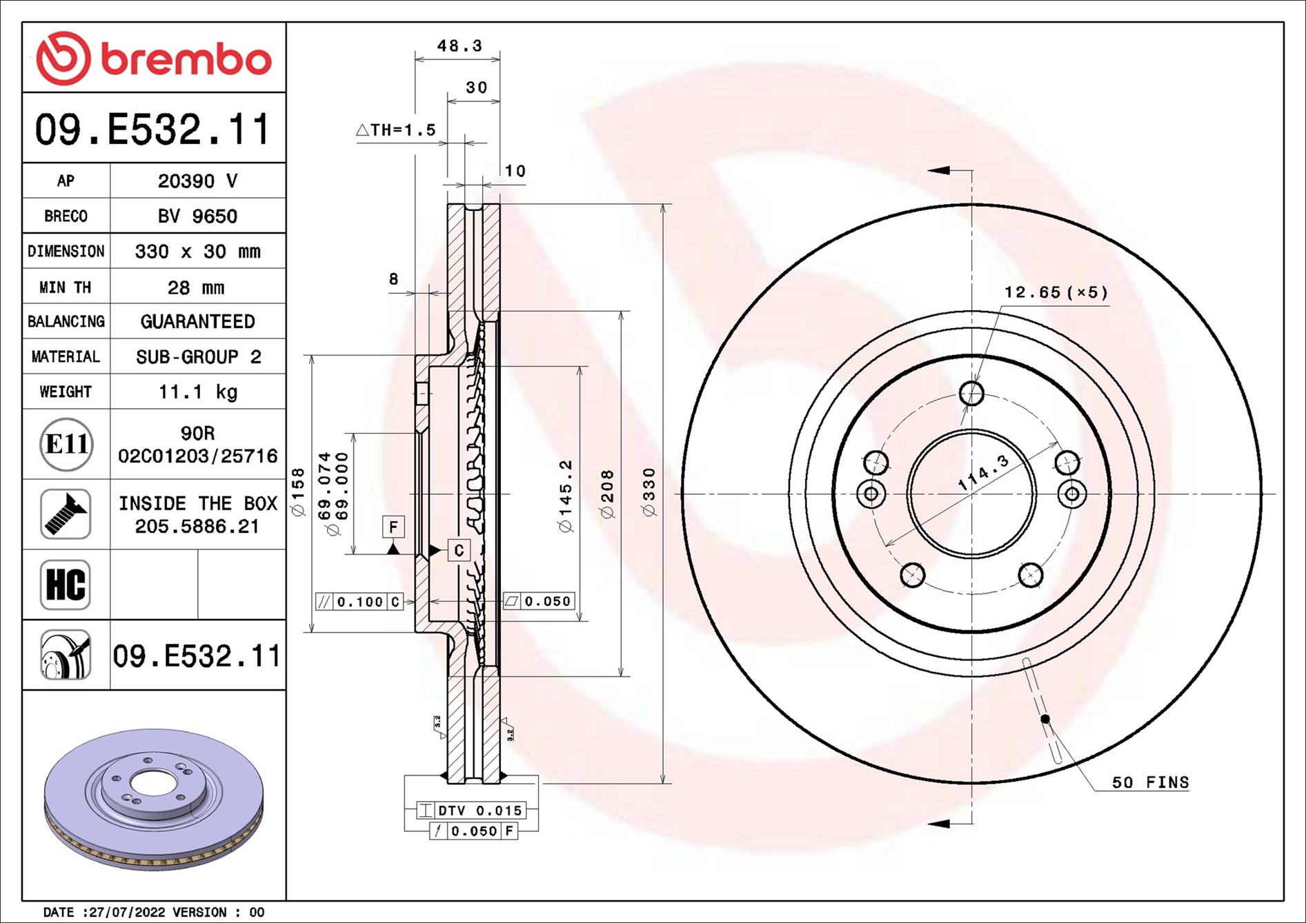 Brake Disc - 09.E532.11 BREMBO