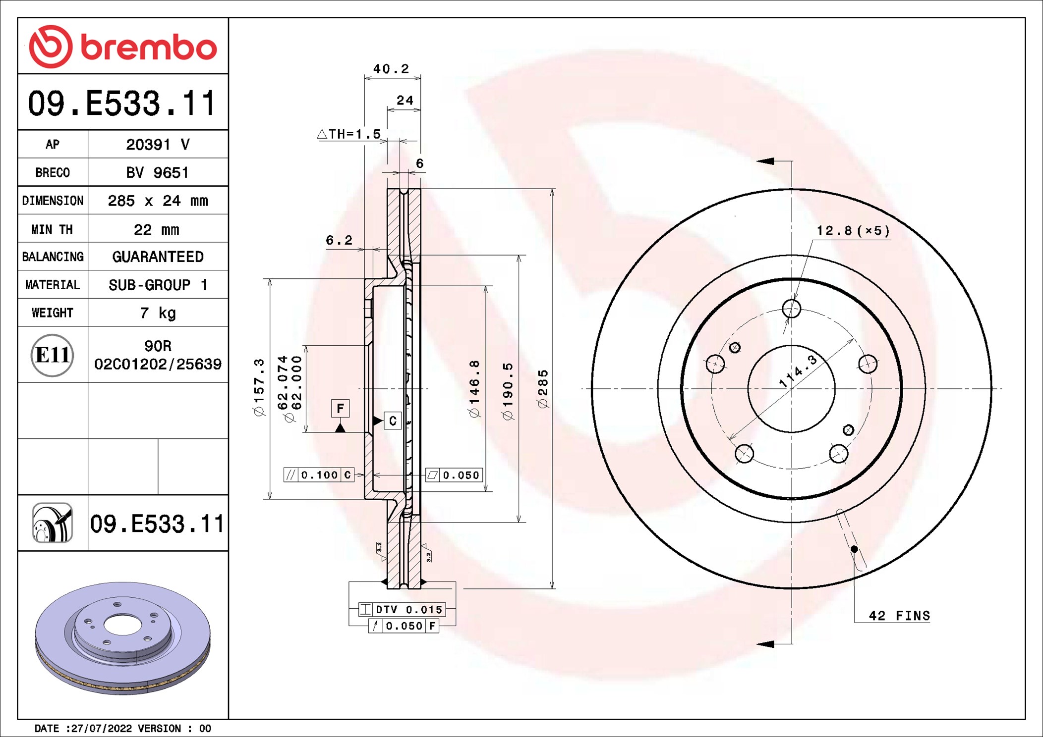 Brake Disc - 09.E533.11 BREMBO