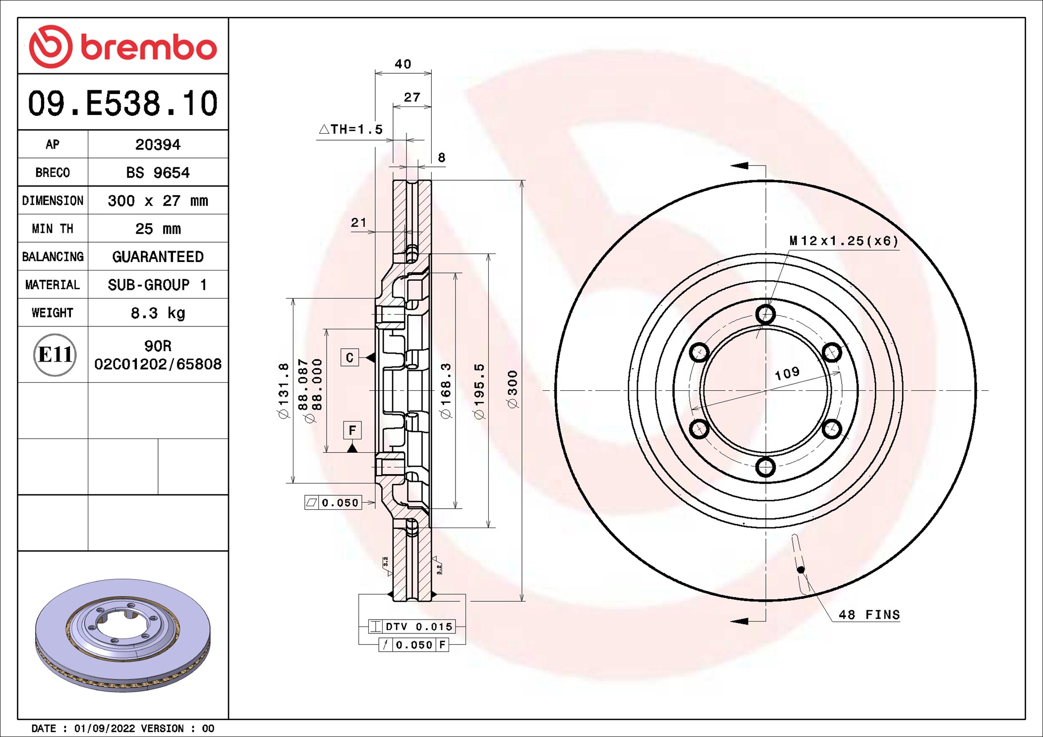 Brake Disc - 09.E538.10 BREMBO