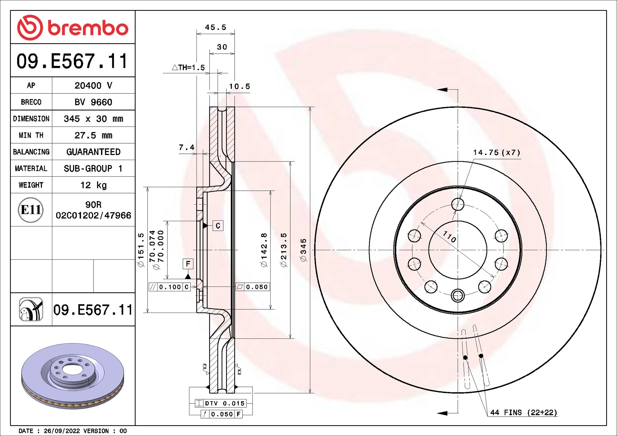 Тормозной диск - 09.E567.11 BREMBO