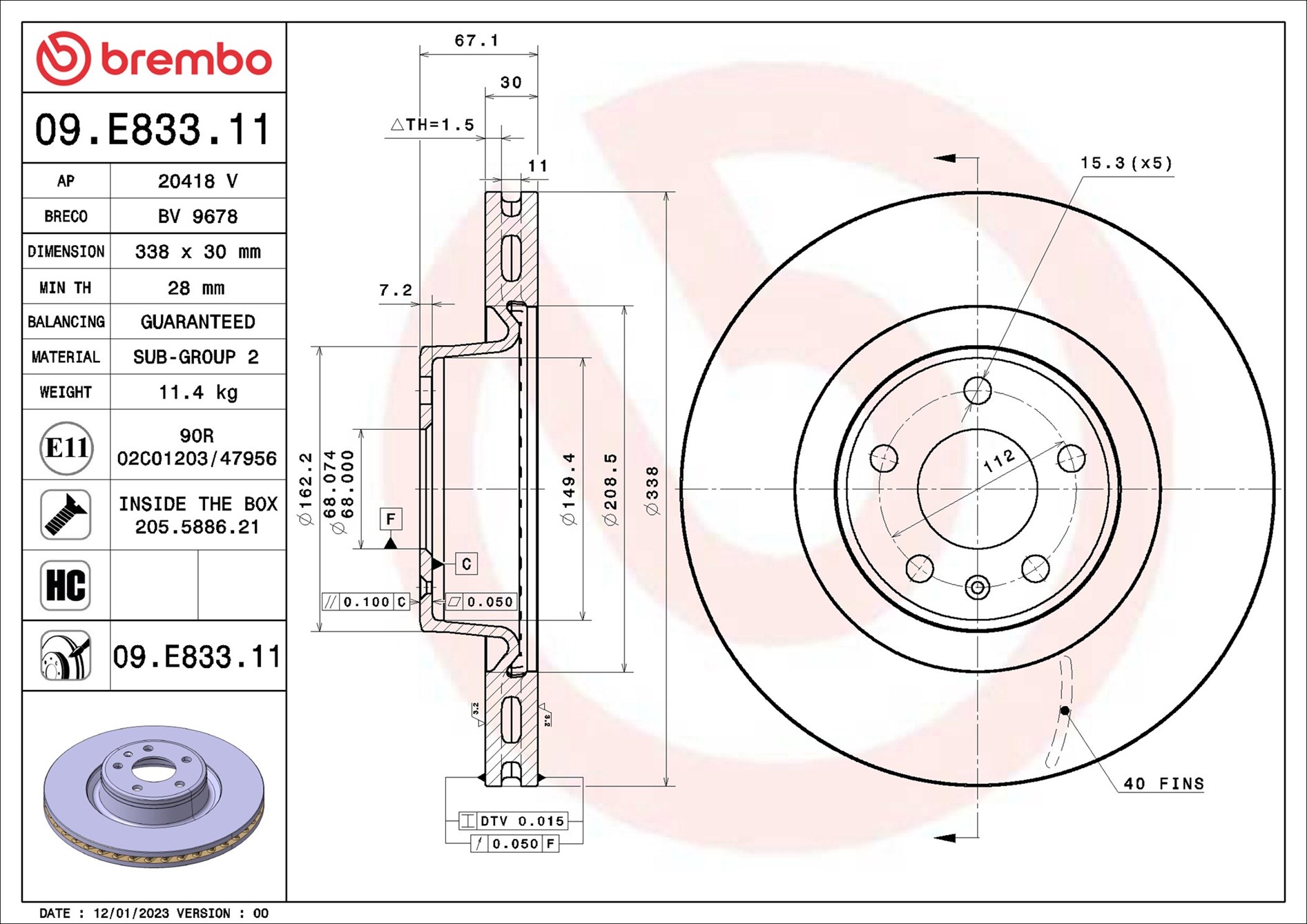 Тормозной диск - 09.E833.11 BREMBO