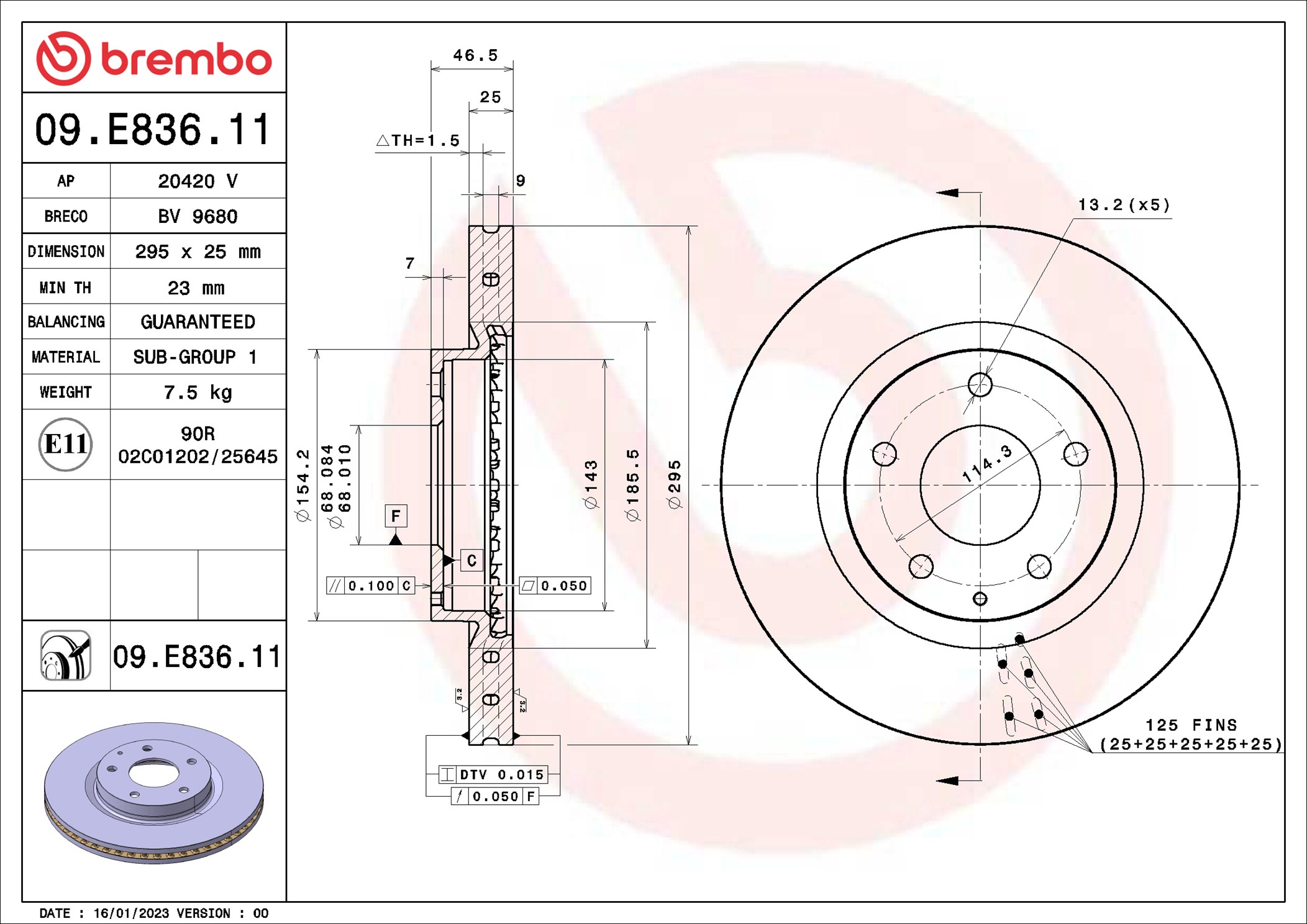 Тормозной диск - 09.E836.11 BREMBO