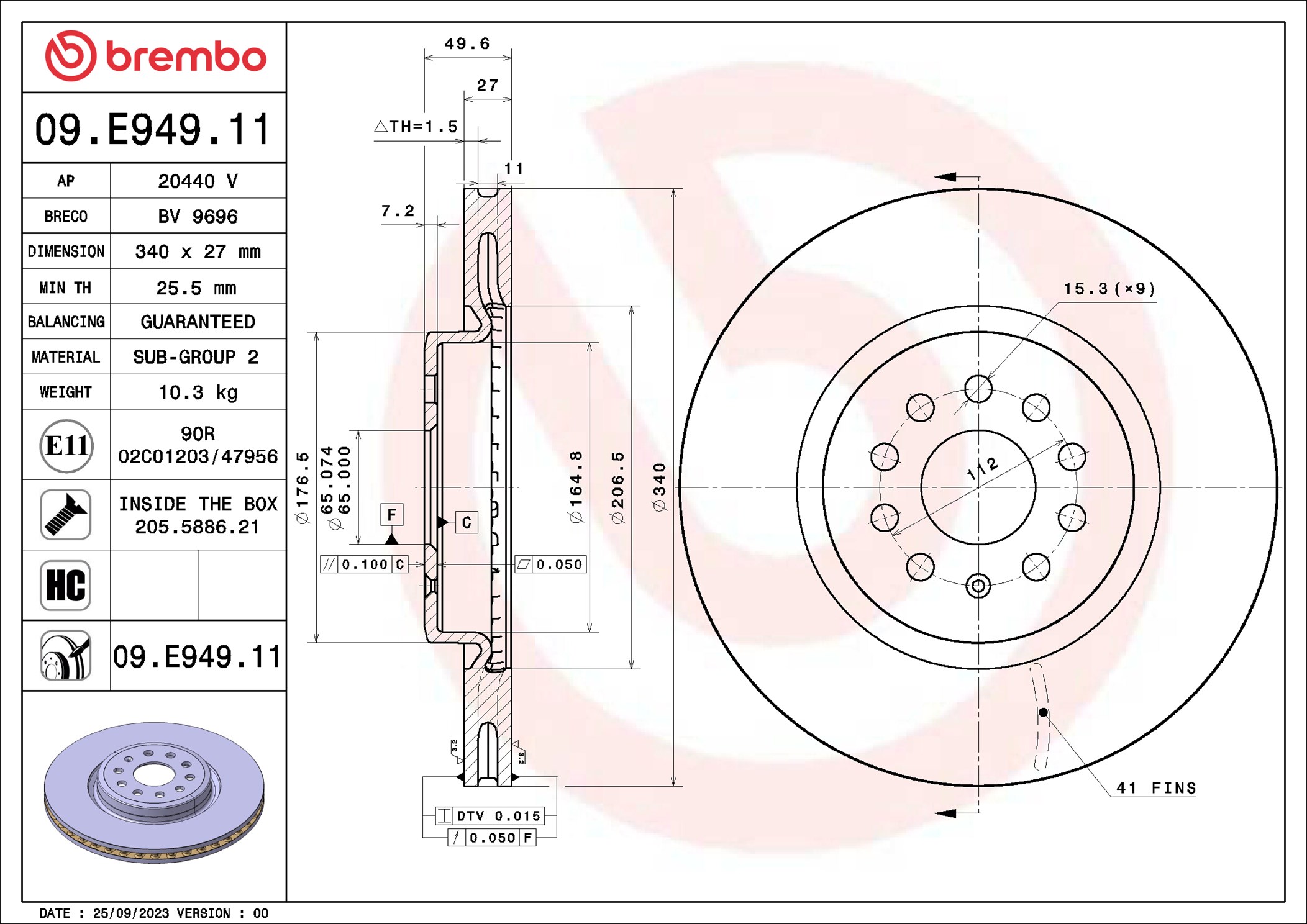 Тормозной диск - 09.E949.11 BREMBO
