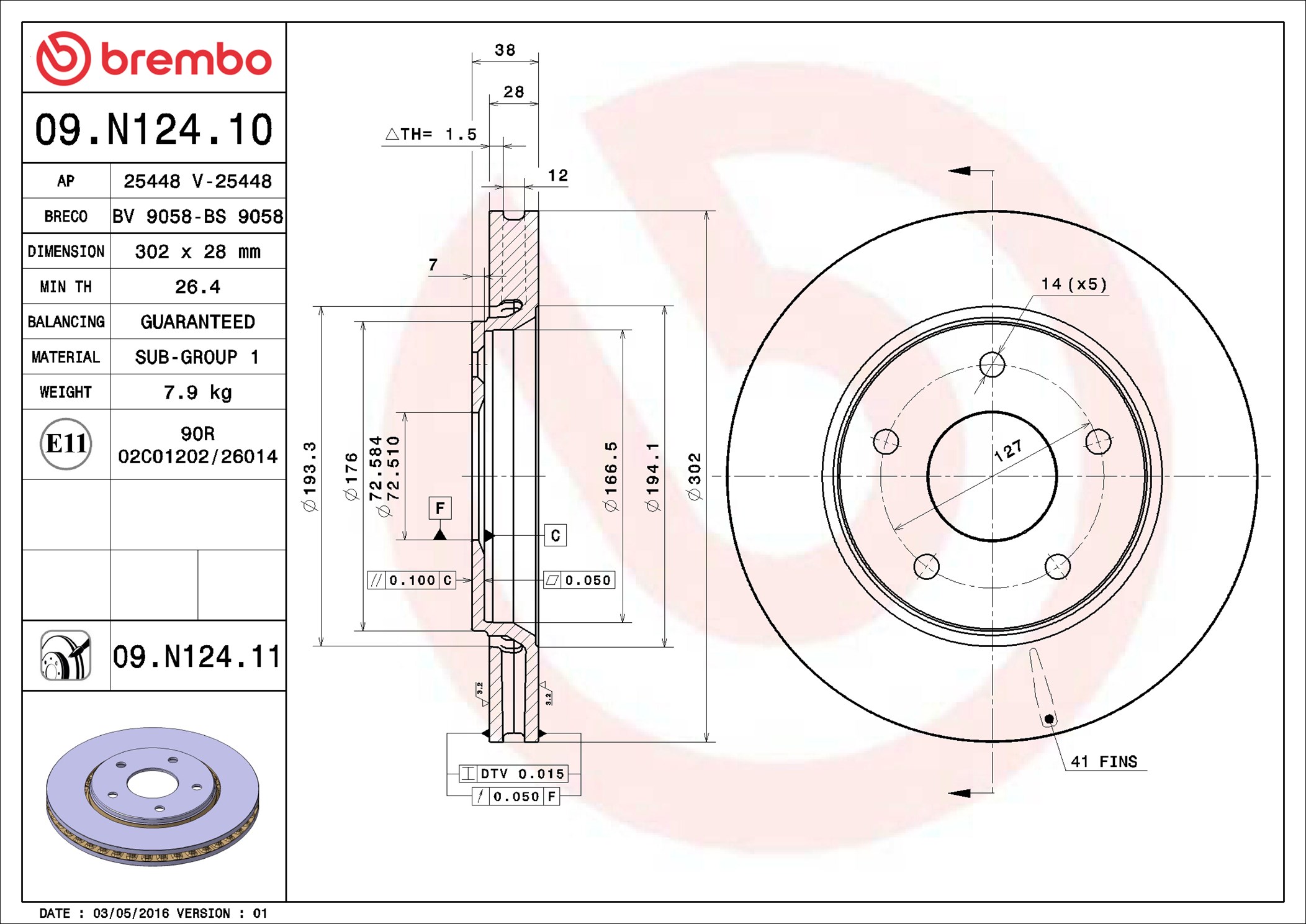 Brake Disc - 09.N124.11 BREMBO