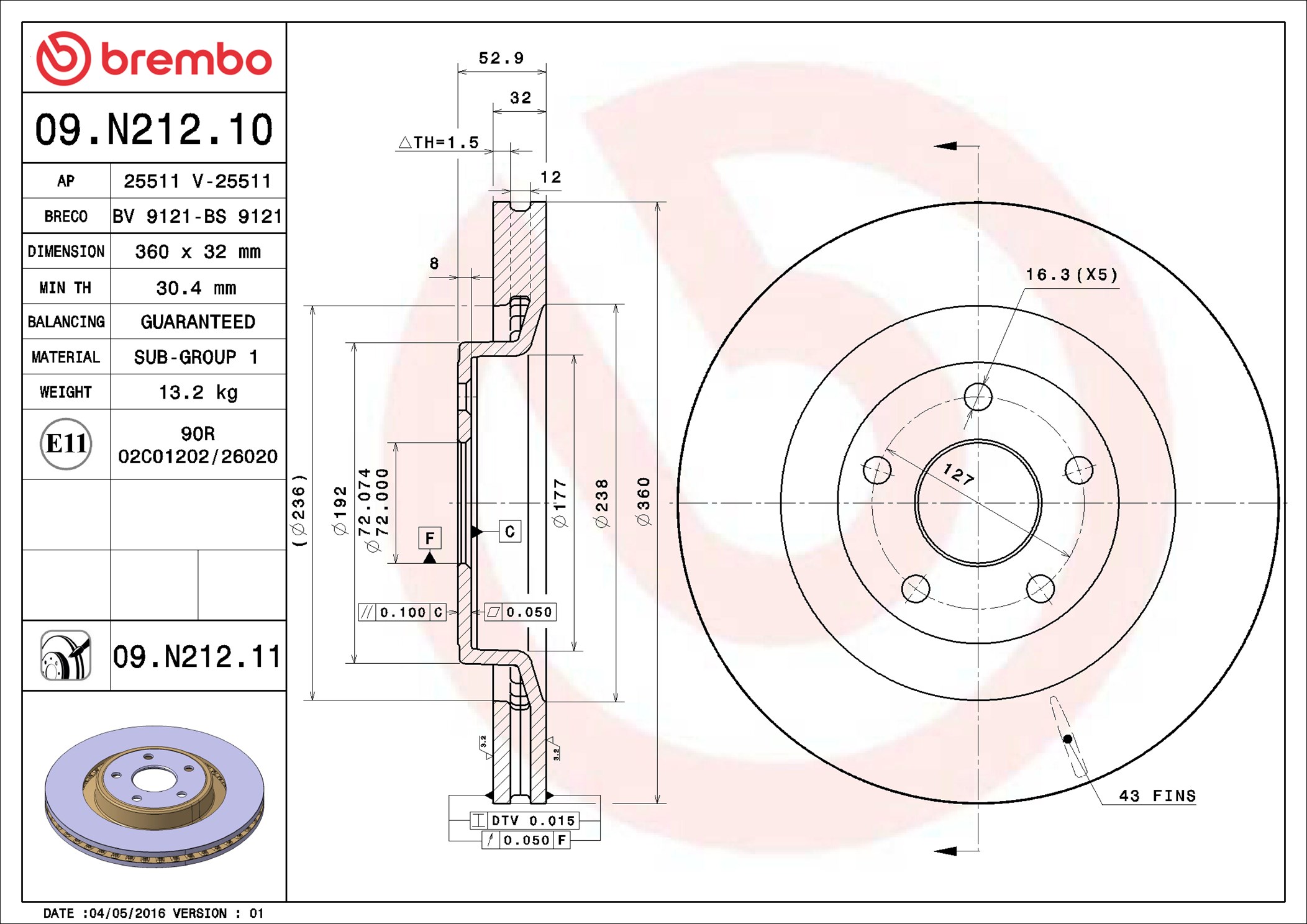 Brake Disc - 09.N212.11 BREMBO