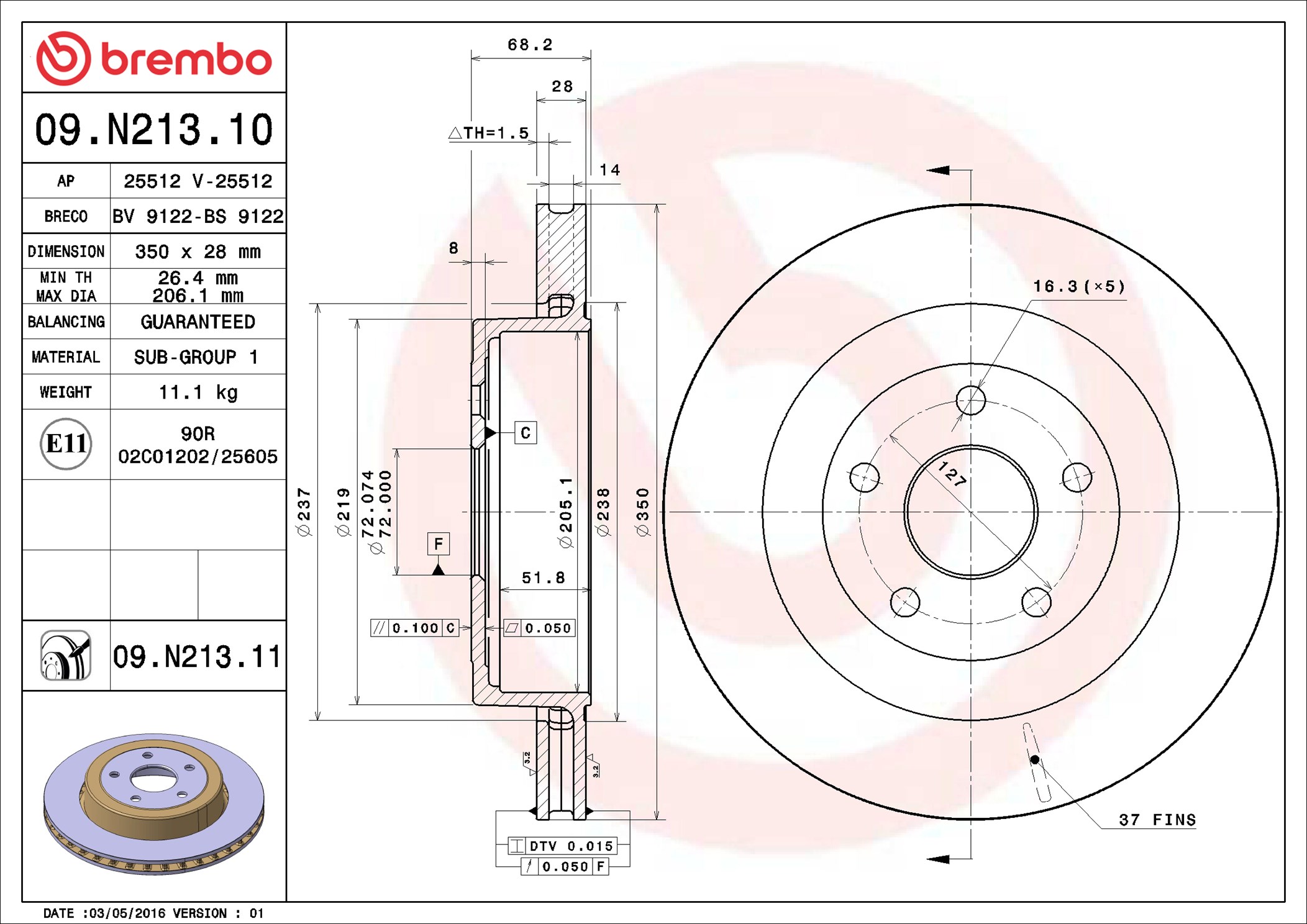 Brake Disc - 09.N213.11 BREMBO