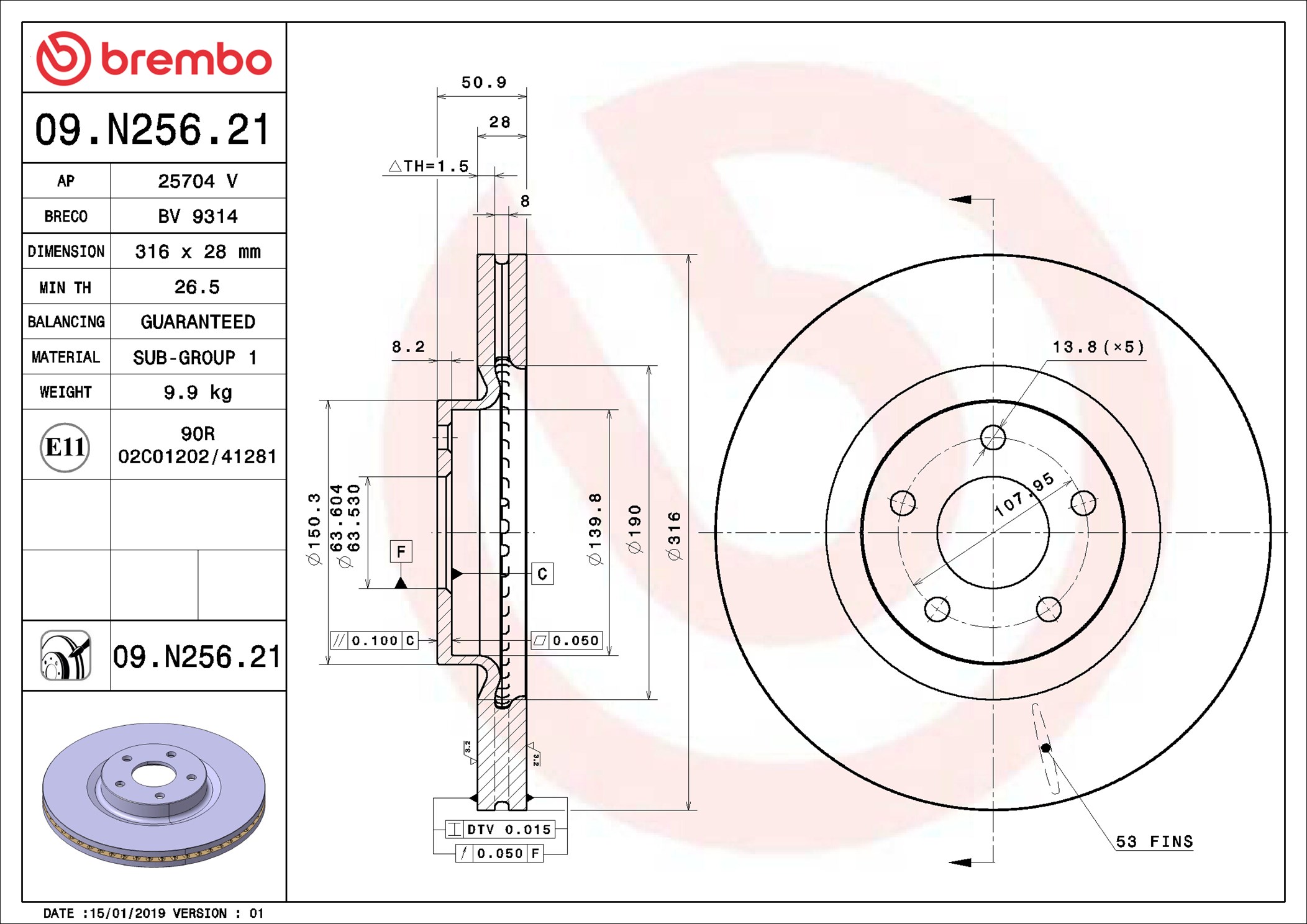 Brake Disc - 09.N256.21 BREMBO