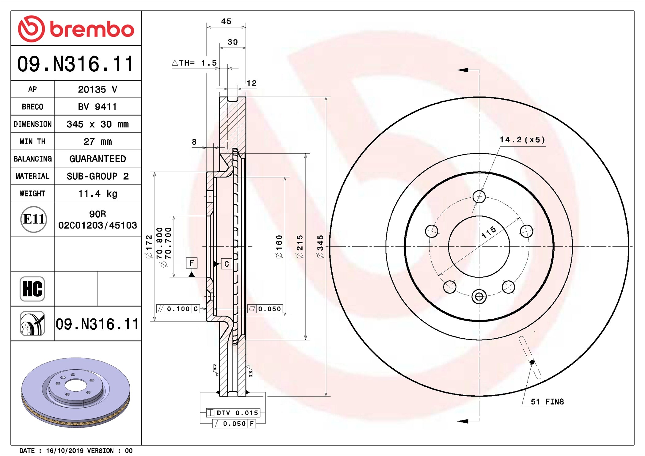 Brake Disc - 09.N316.11 BREMBO