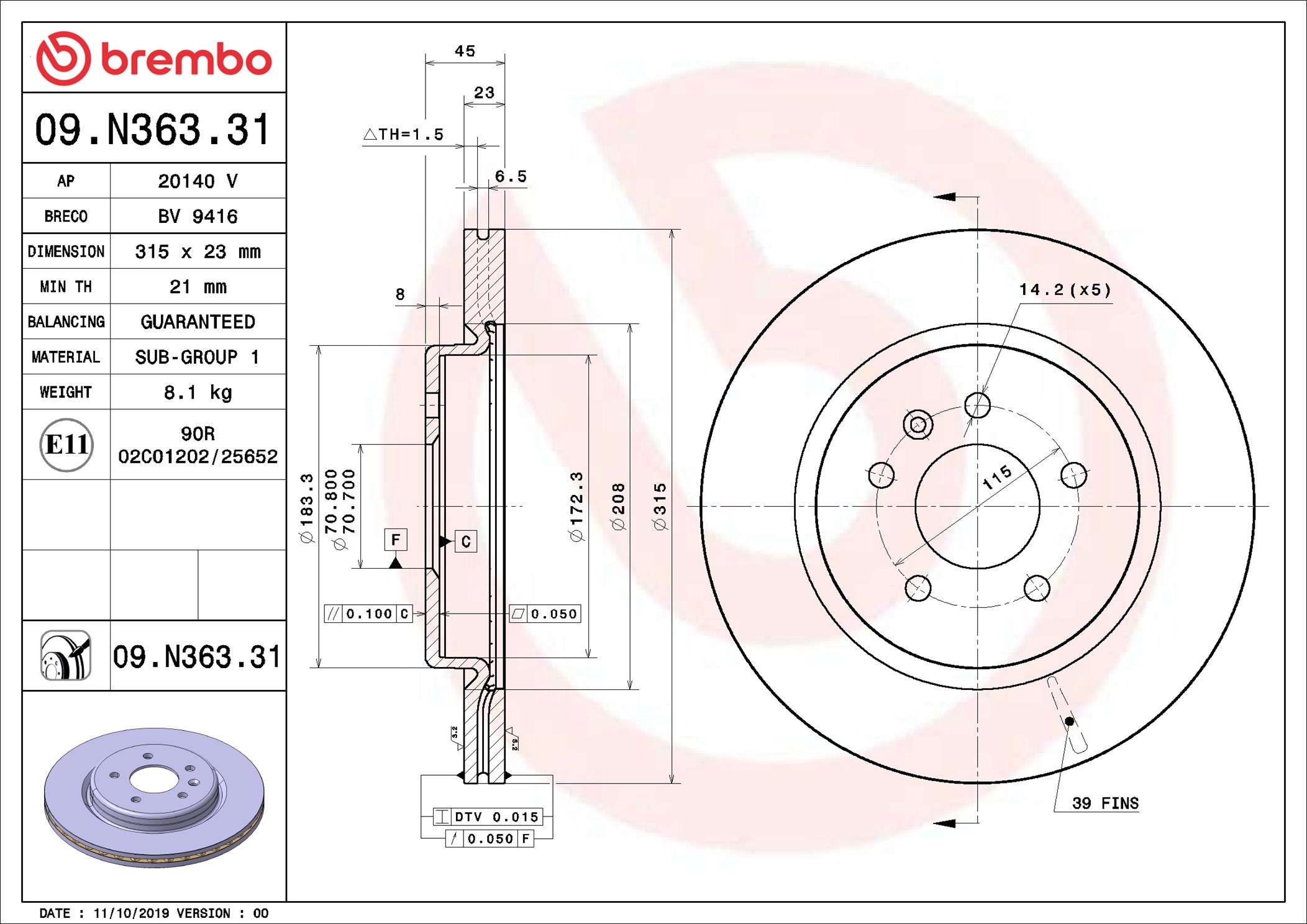 Brake Disc - 09.N363.31 BREMBO